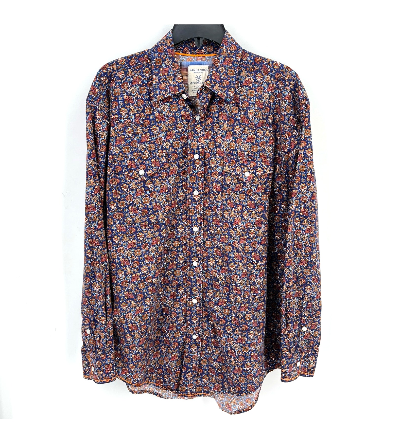 Panhandle Rough Stock Geometric Floral Print Western Snap Shirt Mens ...