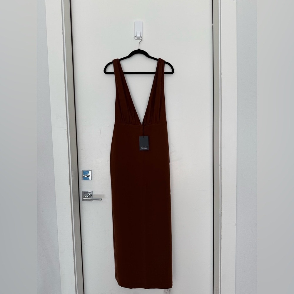 NWT NEW Reformation x Laura Harrier Velda Maxi Dress in Chocolate Brown  Size 6