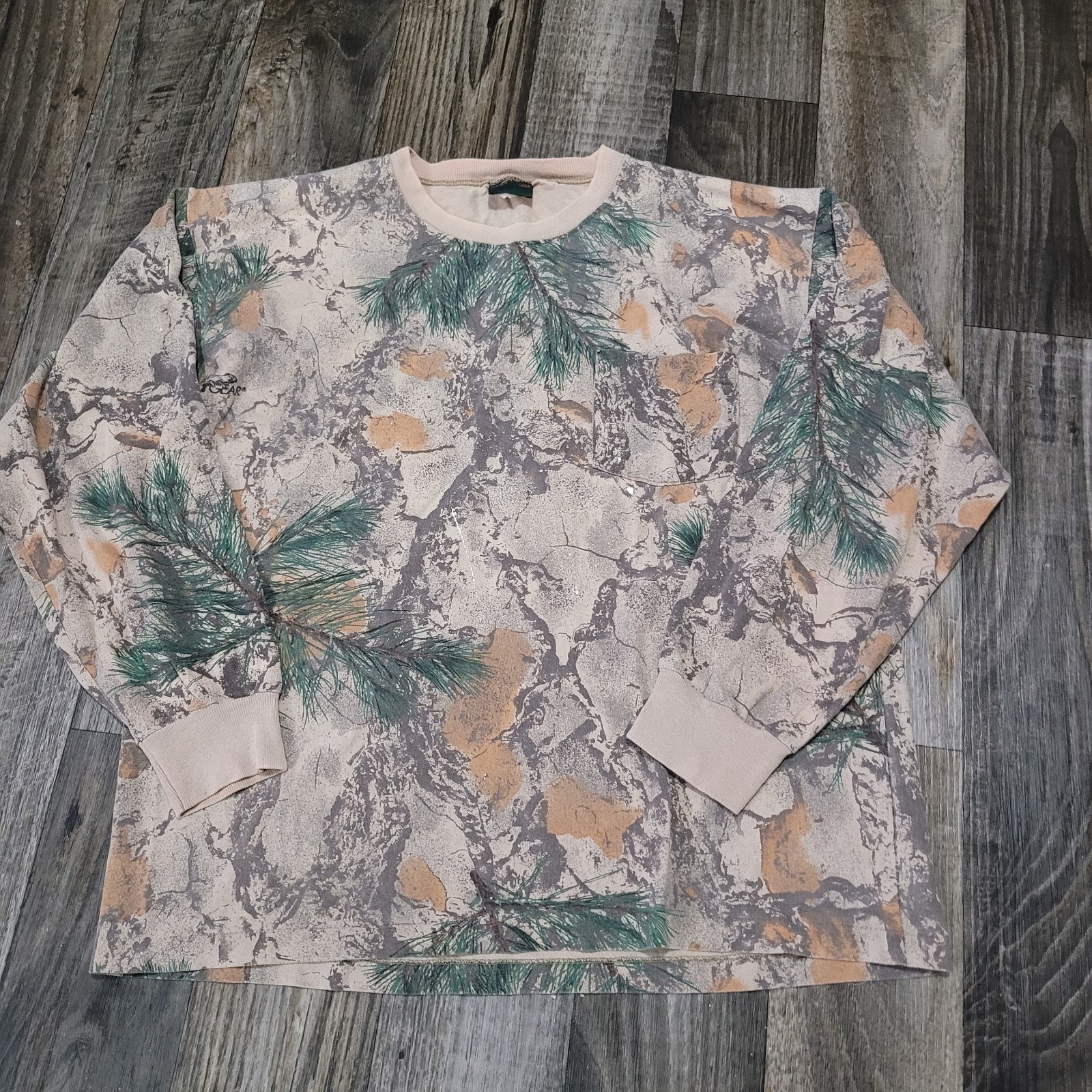 Vintage 90s Natural Gear Shirt Men’s Large USA Camo Pocket (Paint Spots) Spruce