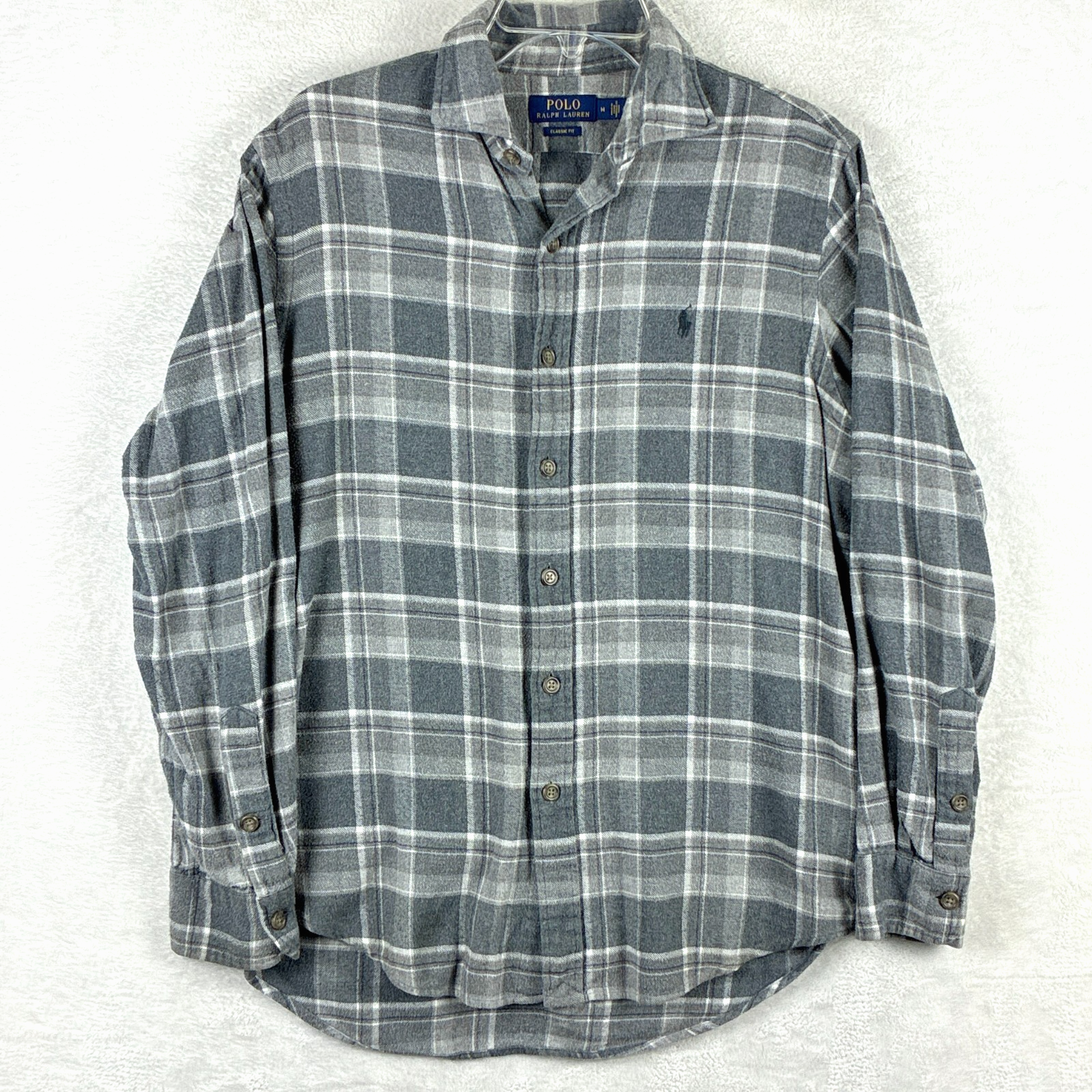 Polo Ralph Lauren Shirt Mens M Gray Plaid Flannel Preppy Classic Fit Outdoor
