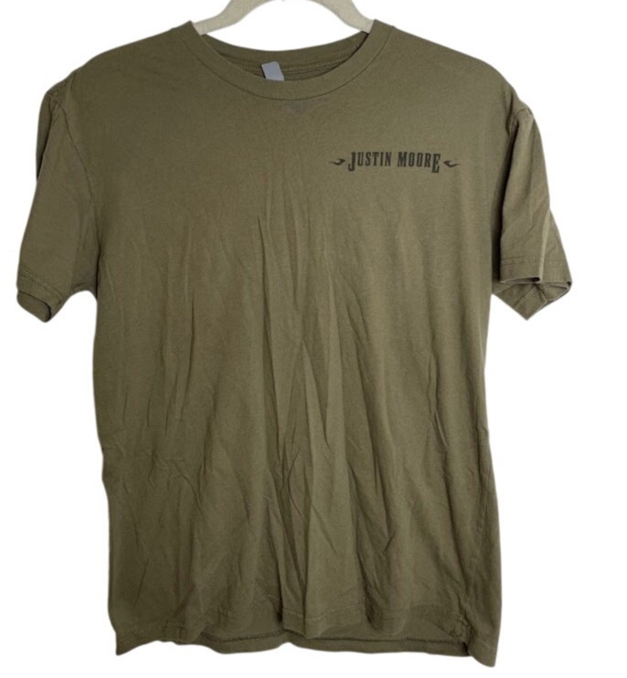 Justin Moore T Shirt Mens Green Country Music Tee Sz M Cowboy Western Bait Hook