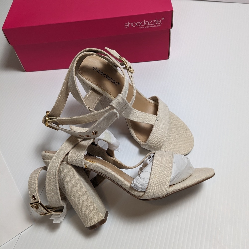 Shoe Dazzle NWB Maeles Linen Dress Sandals size 7 eBay