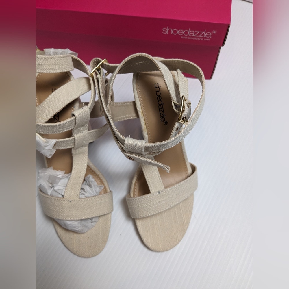 Shoe Dazzle NWB Maeles Linen Dress Sandals size 7 eBay