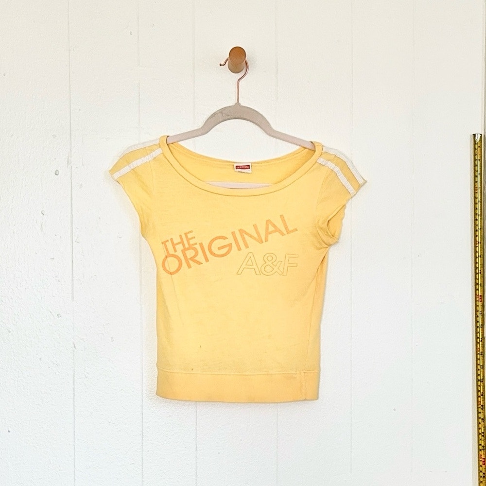 Y2K Abercrombie Yellow Sporty Striped Cap Sleeve Baby Tee S 100% Cotton