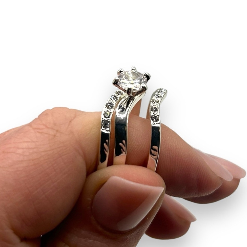 NEW Macy's Silver Plate Crystal Ring Set Size 10 Charter Club Wavy Fancy  Jewelry