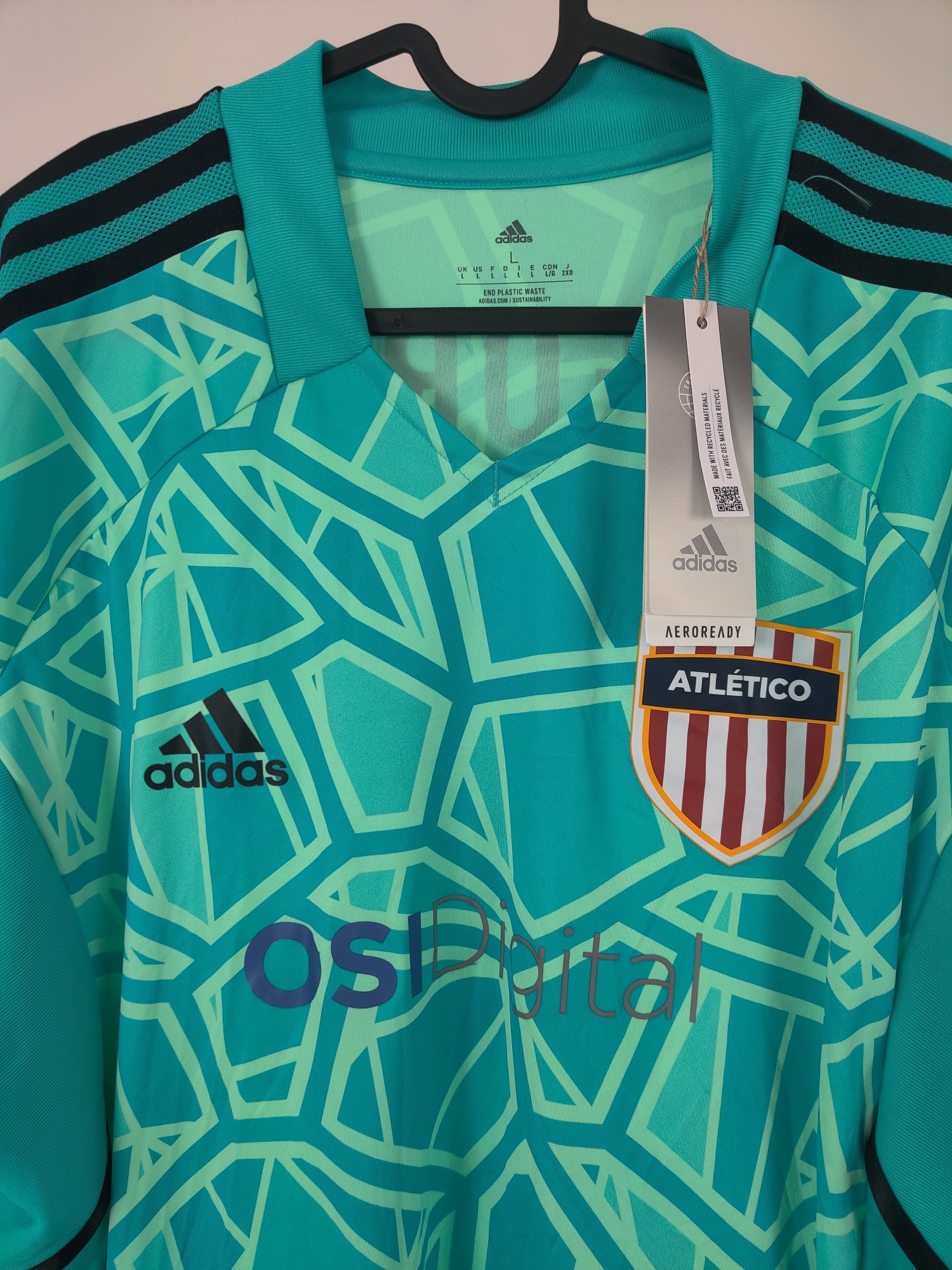 (V) NEW Adidas Aeroready Men Atletico FC Forge #1 soccer jersey sz L - Picture 6 of 11