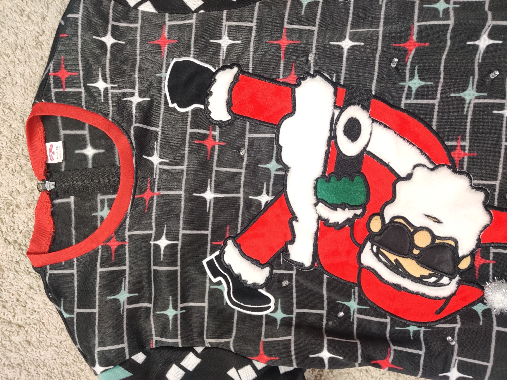 (V) Holiday Time Santa Claus Men bodysuit Pijama LS Christmas sz M (38-40) RARE - Picture 8 of 12