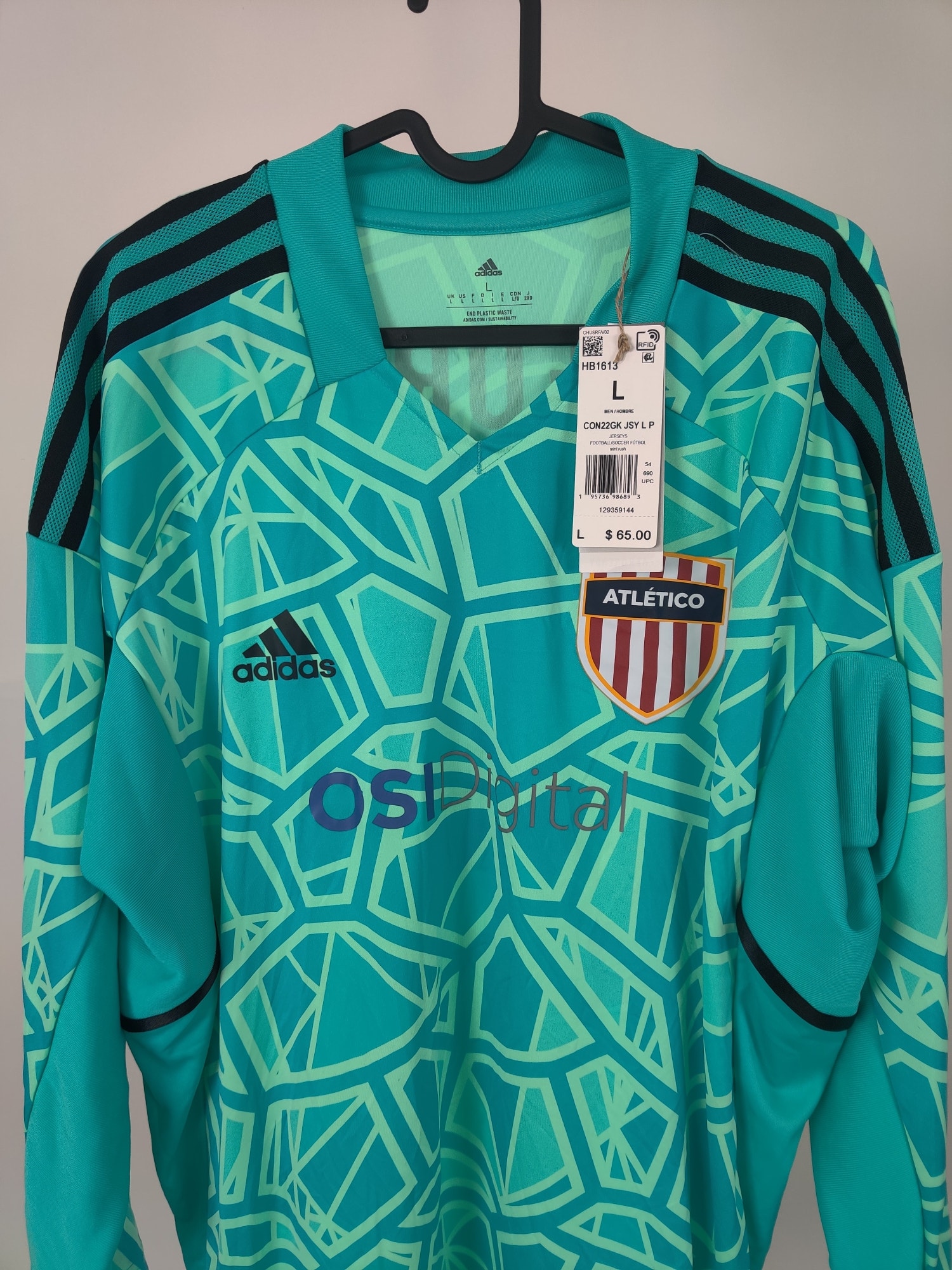 (V) NEW Adidas Aeroready Men Atletico FC Forge #1 soccer jersey sz L - Picture 5 of 11