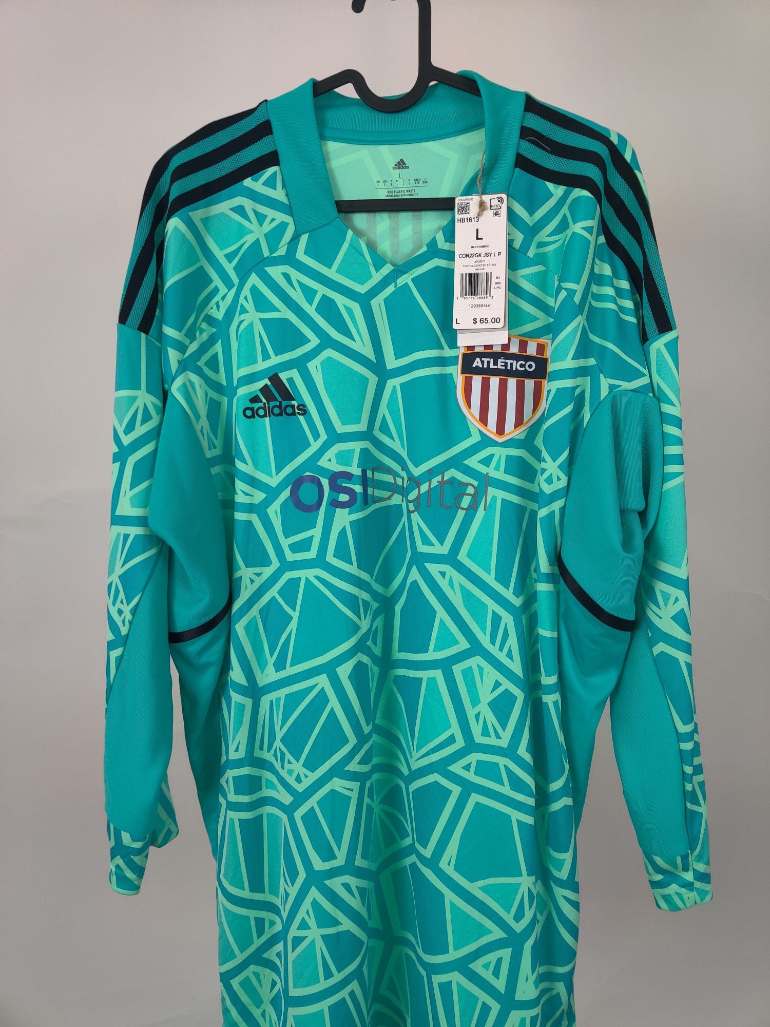 (V) NEW Adidas Aeroready Men Atletico FC Forge #1 soccer jersey sz L - Picture 3 of 11