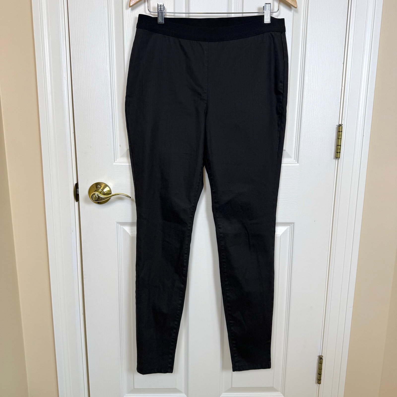 Eileen Fisher Slim Black Tapered Dress Pants Medium Pull On Organic Cotton detailed image 4