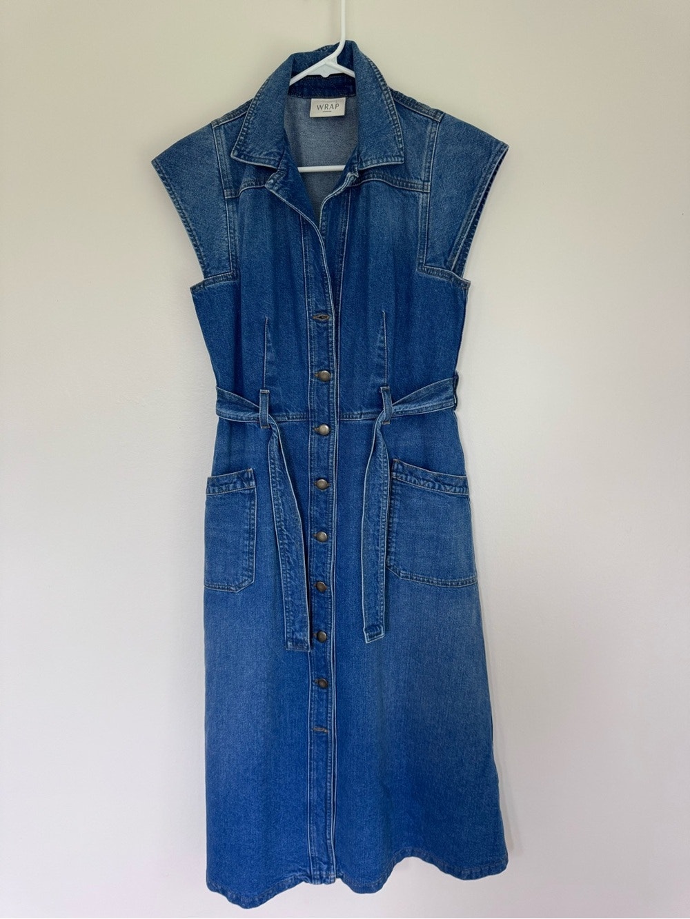 Wrap London Sleeveless Belted Denim Button Front Midi Dress size 4