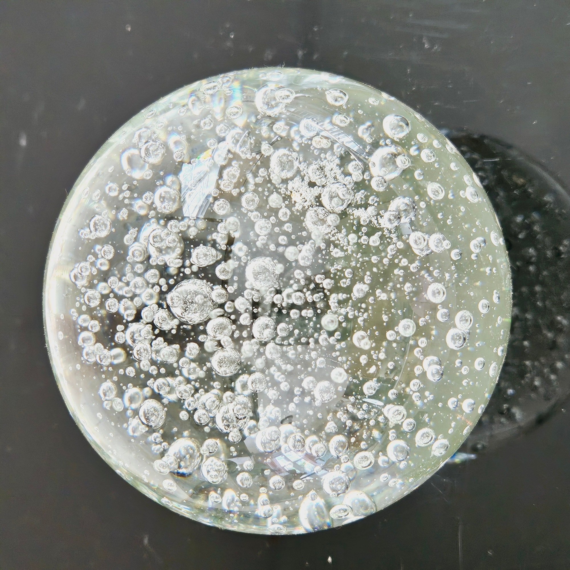 3.5" Clear Glass Round Ball Paperweight with Floating Water Bubbles