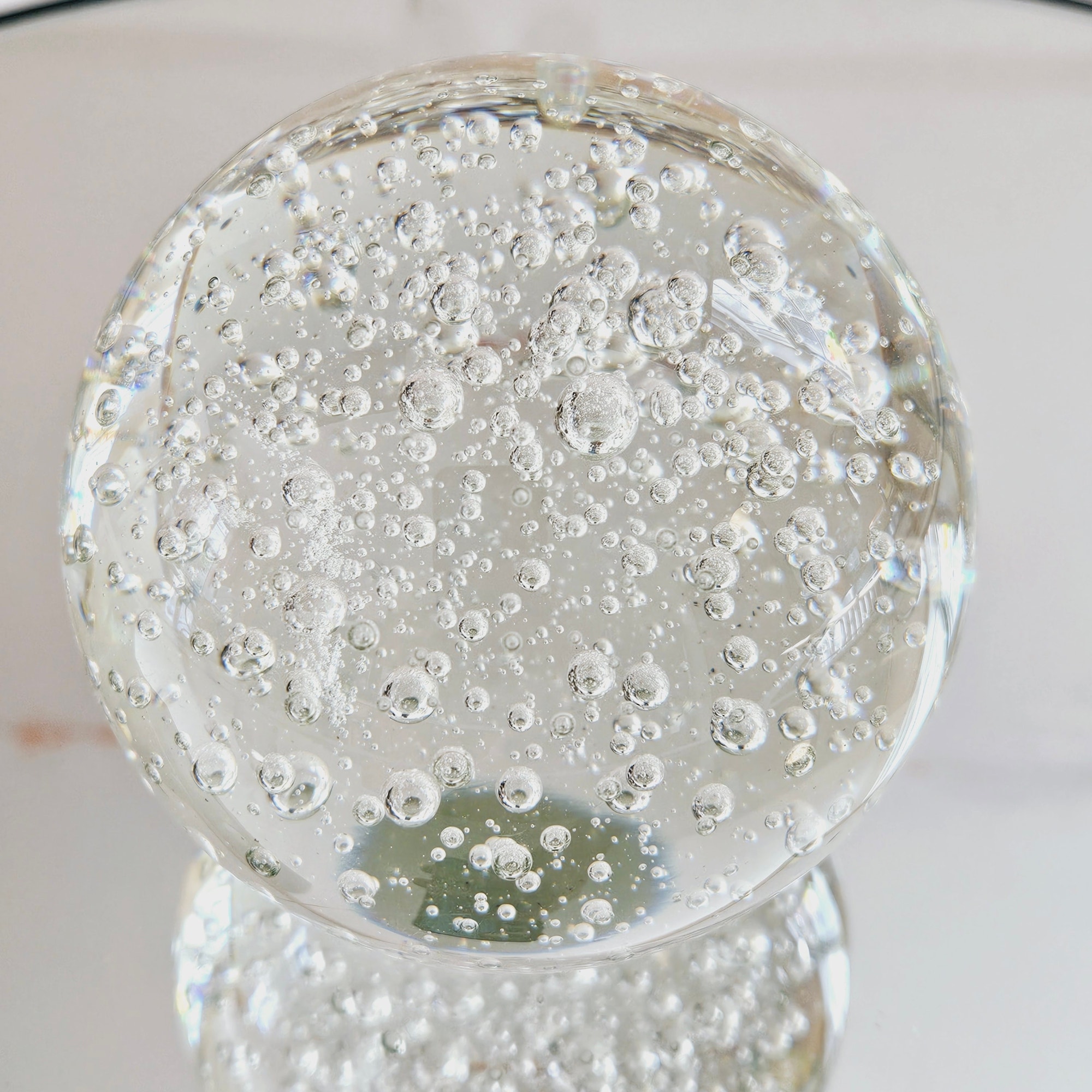 3.5" Clear Glass Round Ball Paperweight with Floating Water Bubbles