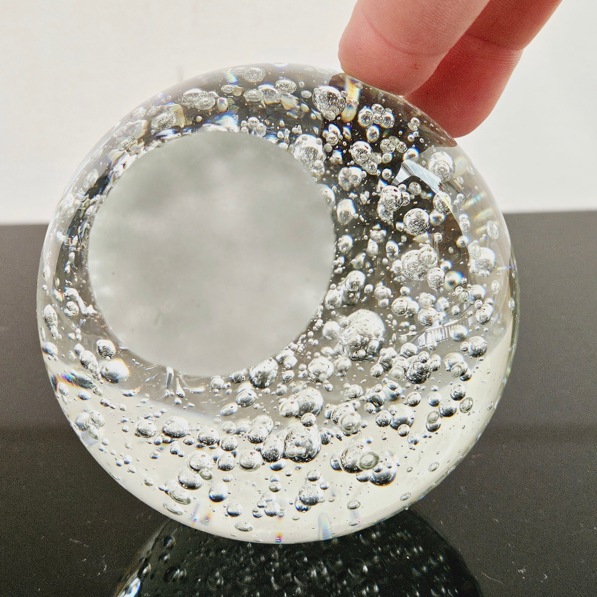 3.5" Clear Glass Round Ball Paperweight with Floating Water Bubbles