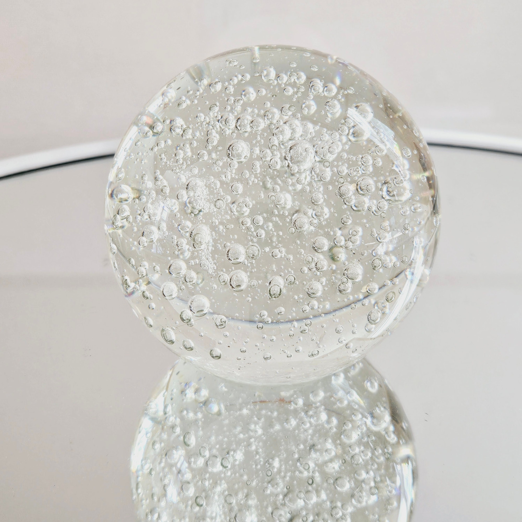 3.5" Clear Glass Round Ball Paperweight with Floating Water Bubbles