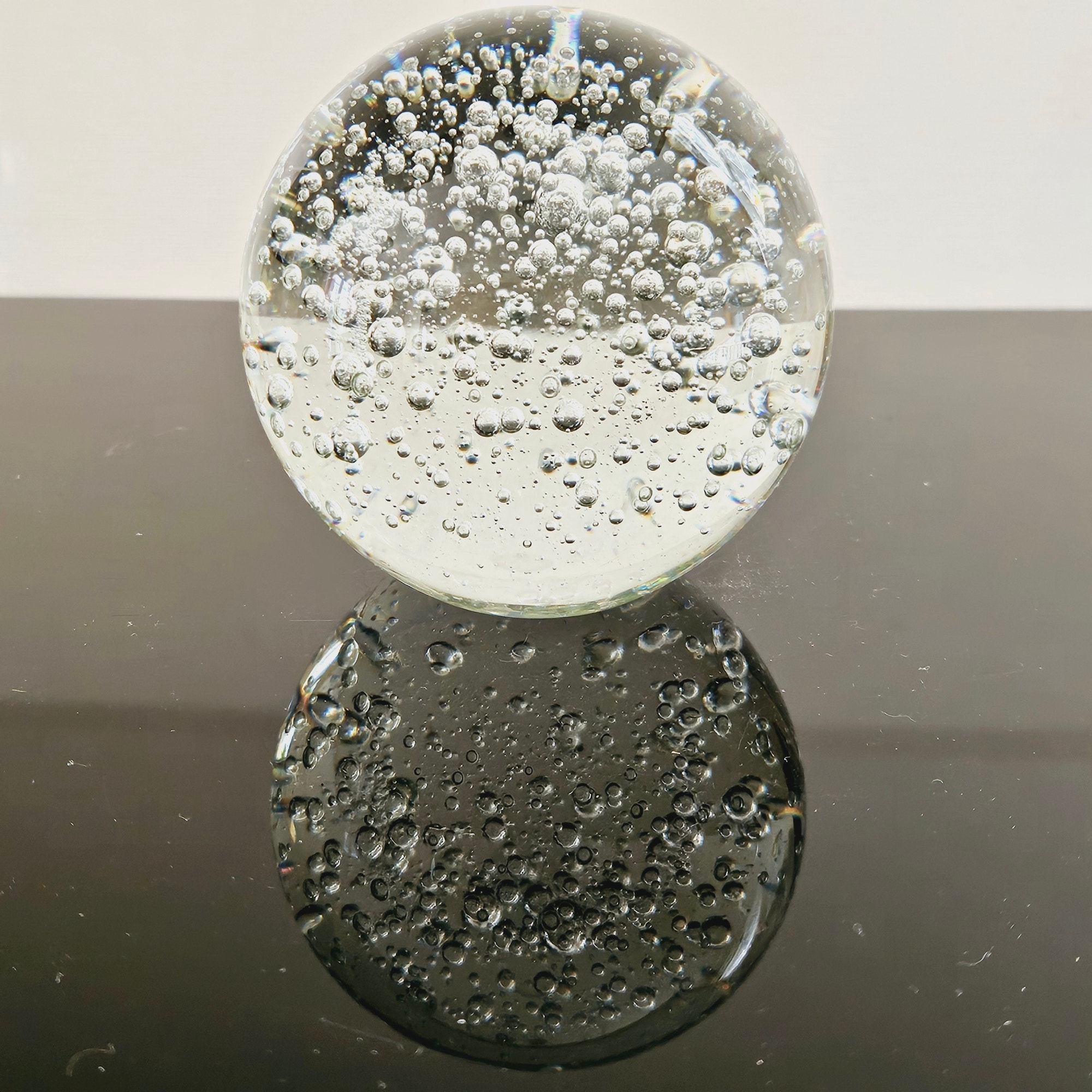 3.5" Clear Glass Round Ball Paperweight with Floating Water Bubbles