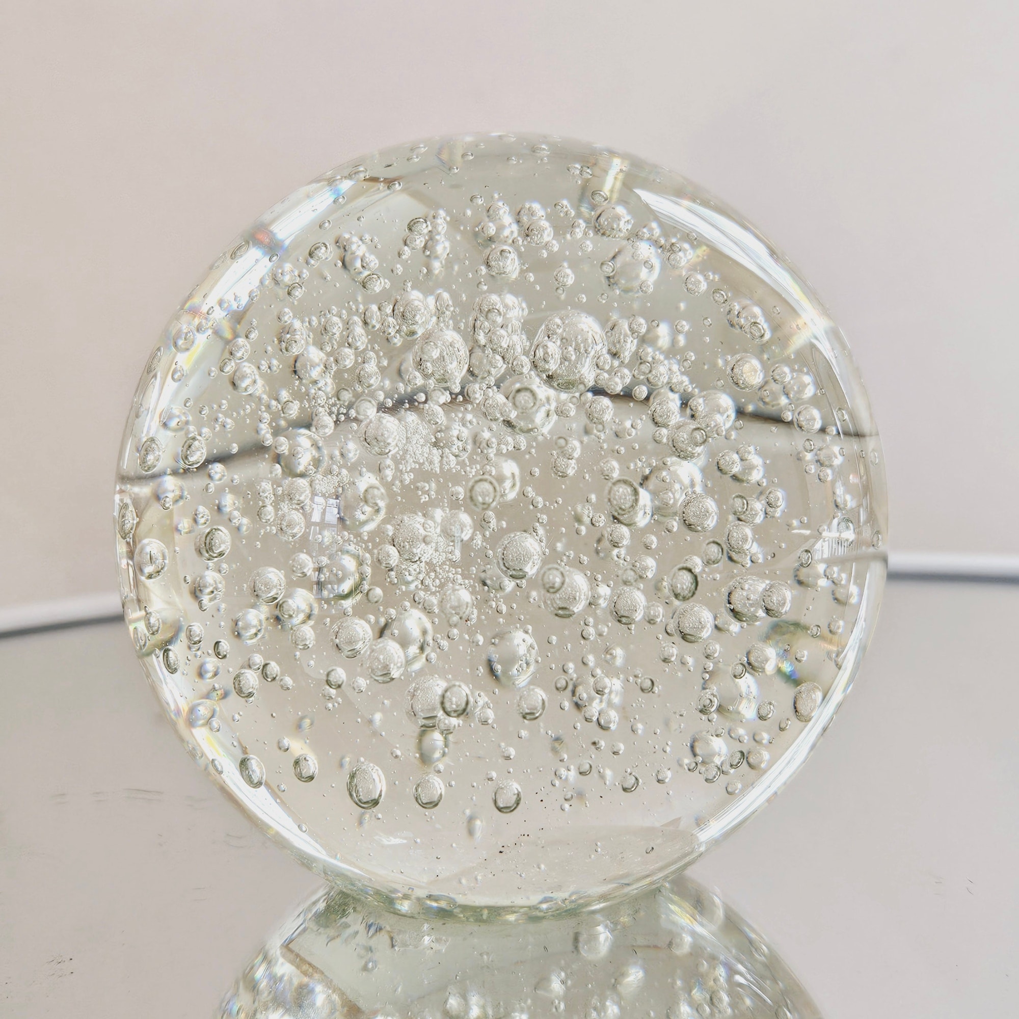 3.5" Clear Glass Round Ball Paperweight with Floating Water Bubbles