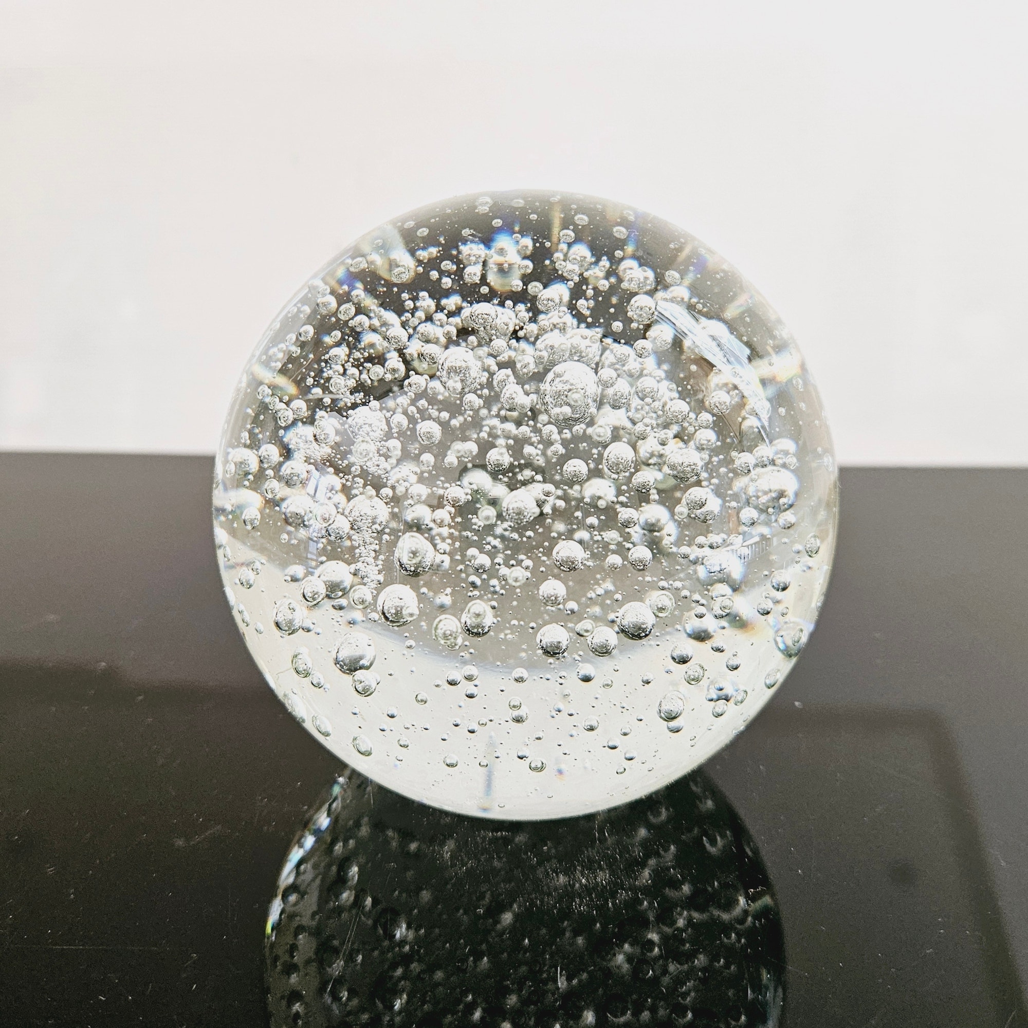 3.5" Clear Glass Round Ball Paperweight with Floating Water Bubbles