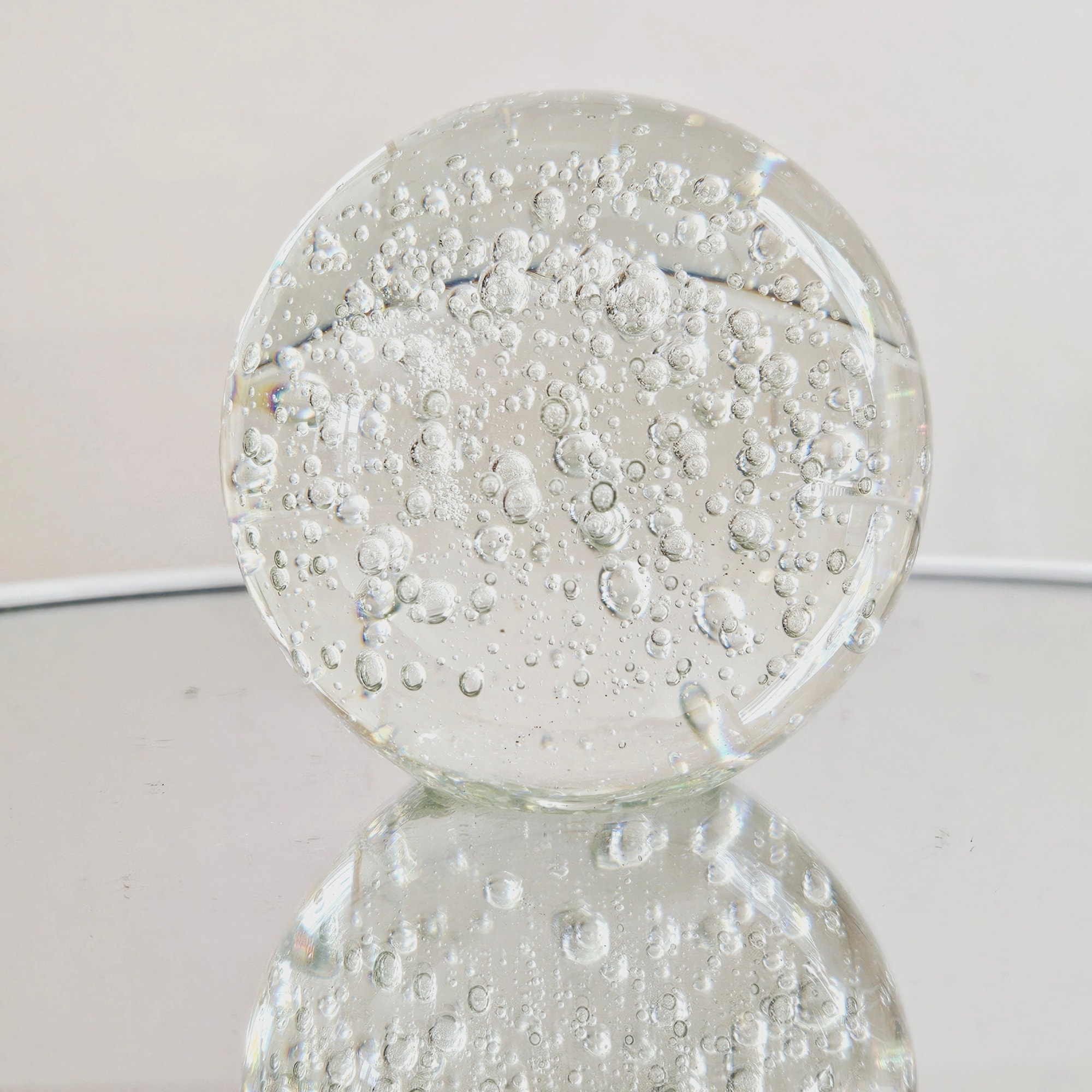 3.5" Clear Glass Round Ball Paperweight with Floating Water Bubbles