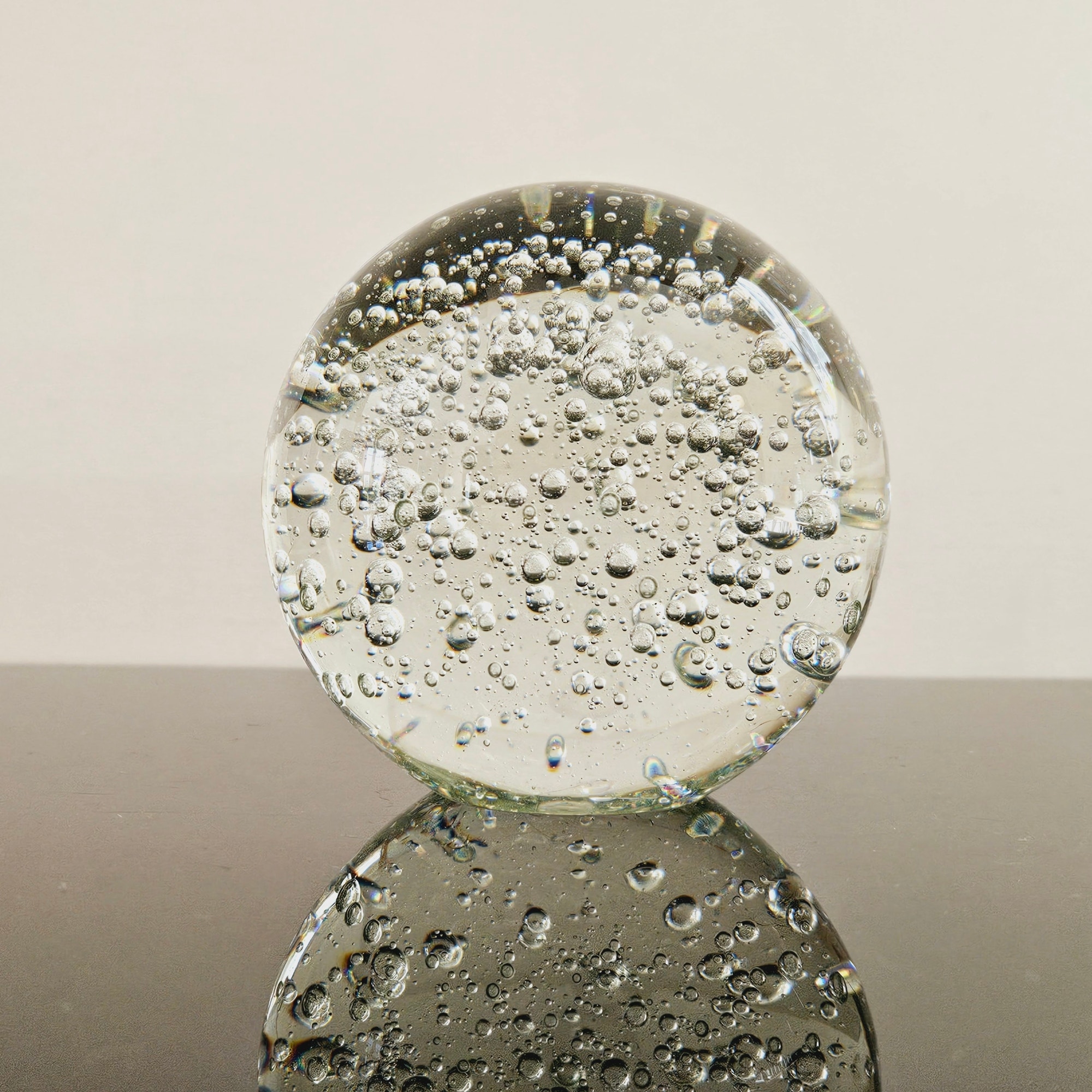 3.5" Clear Glass Round Ball Paperweight with Floating Water Bubbles