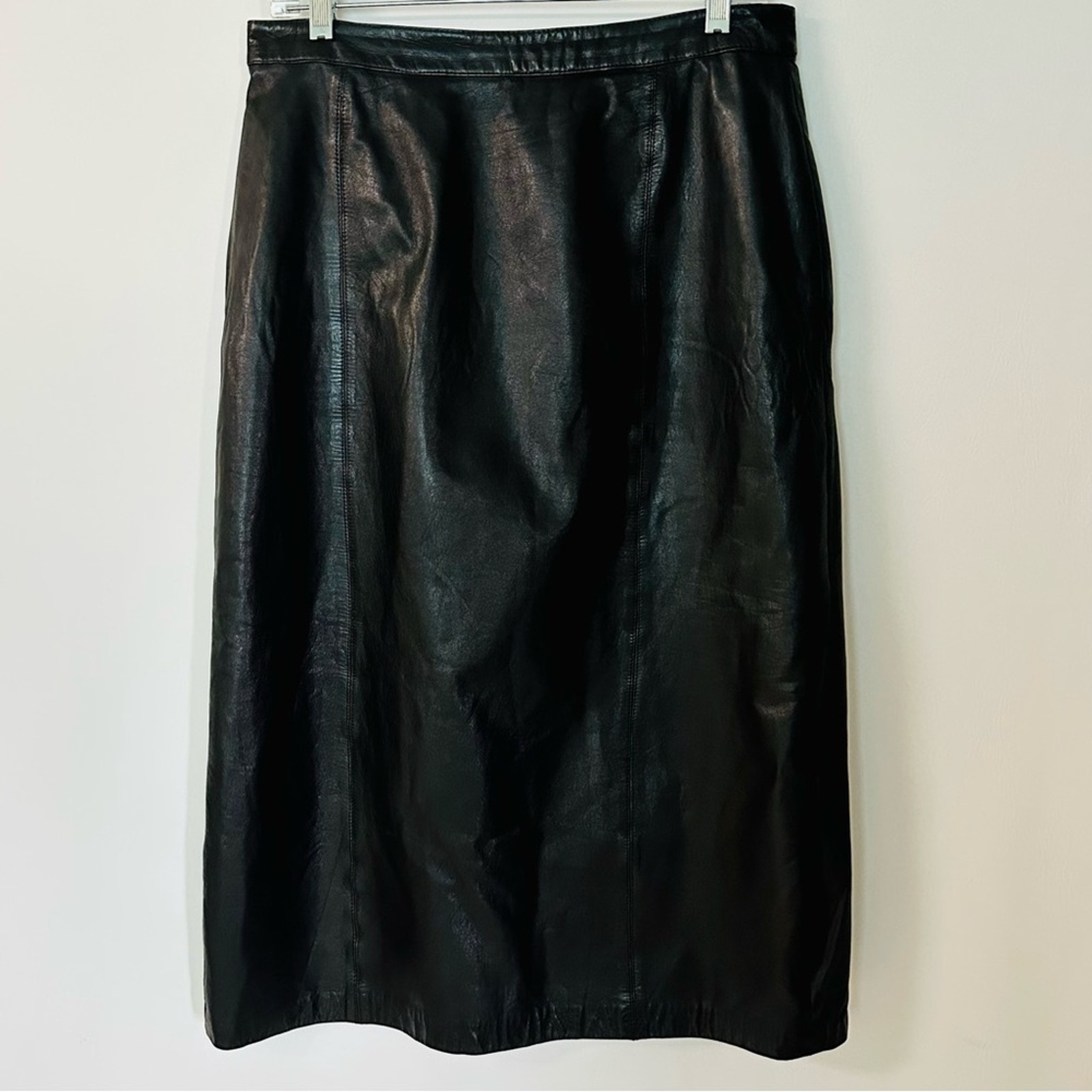 Vintage Pia Rucci Women's Genuine Leather Midi Skirt Back Zip Black ...