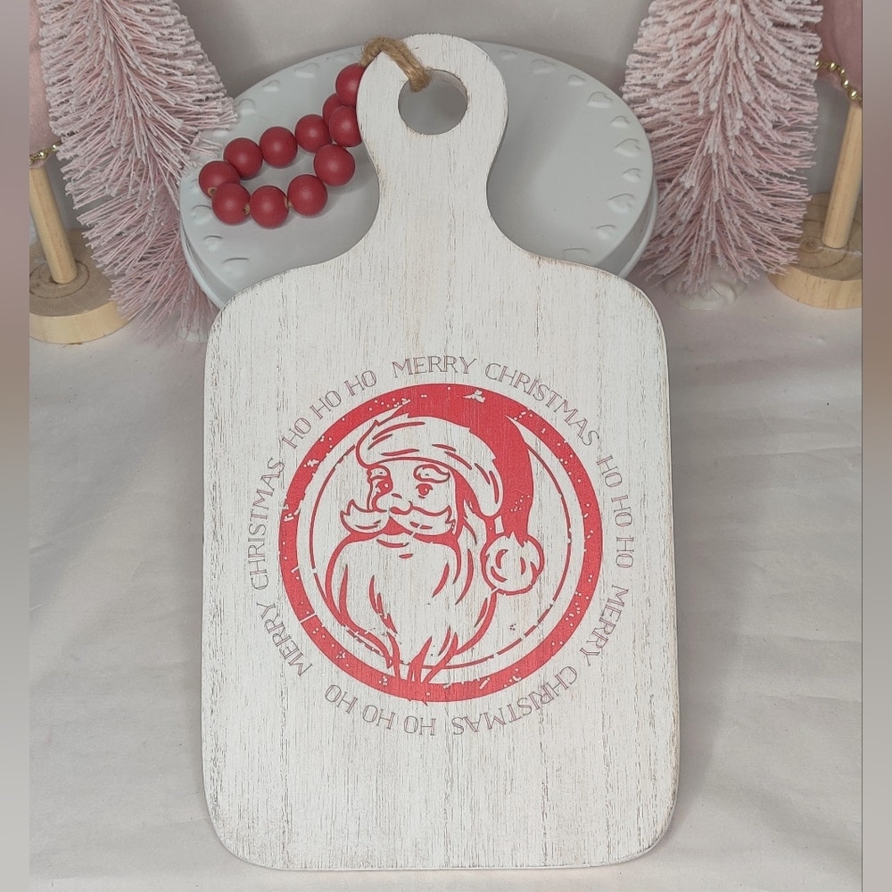Santa Claus Whitewash Wooden Christmas Cutting Board Hanging Decor eBay