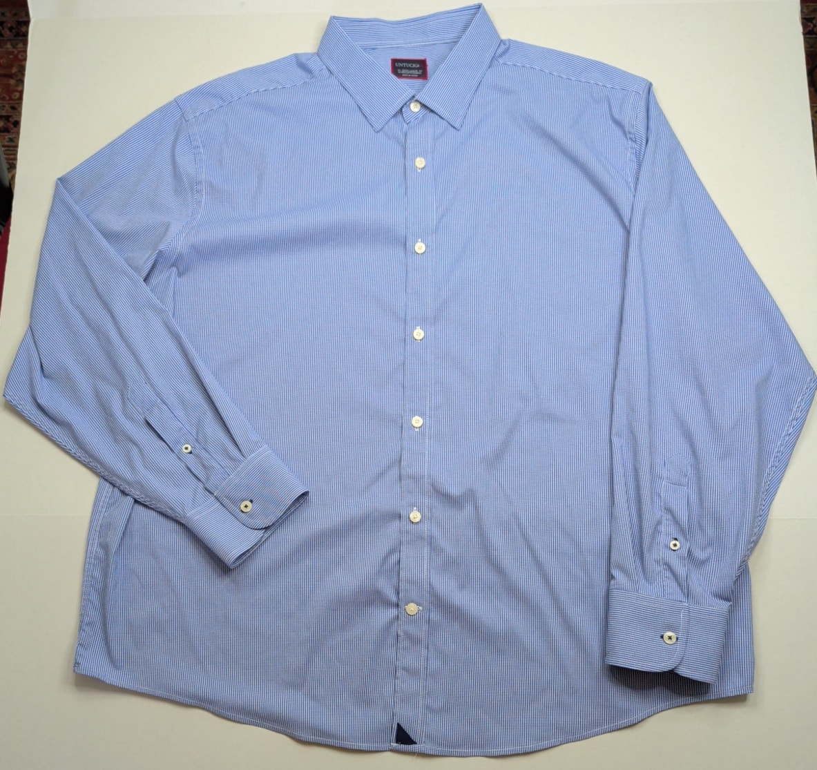 UNTUCKit Blue White Check Men’s Dress Shirt Button Up Nylon Spandex Size XXXL