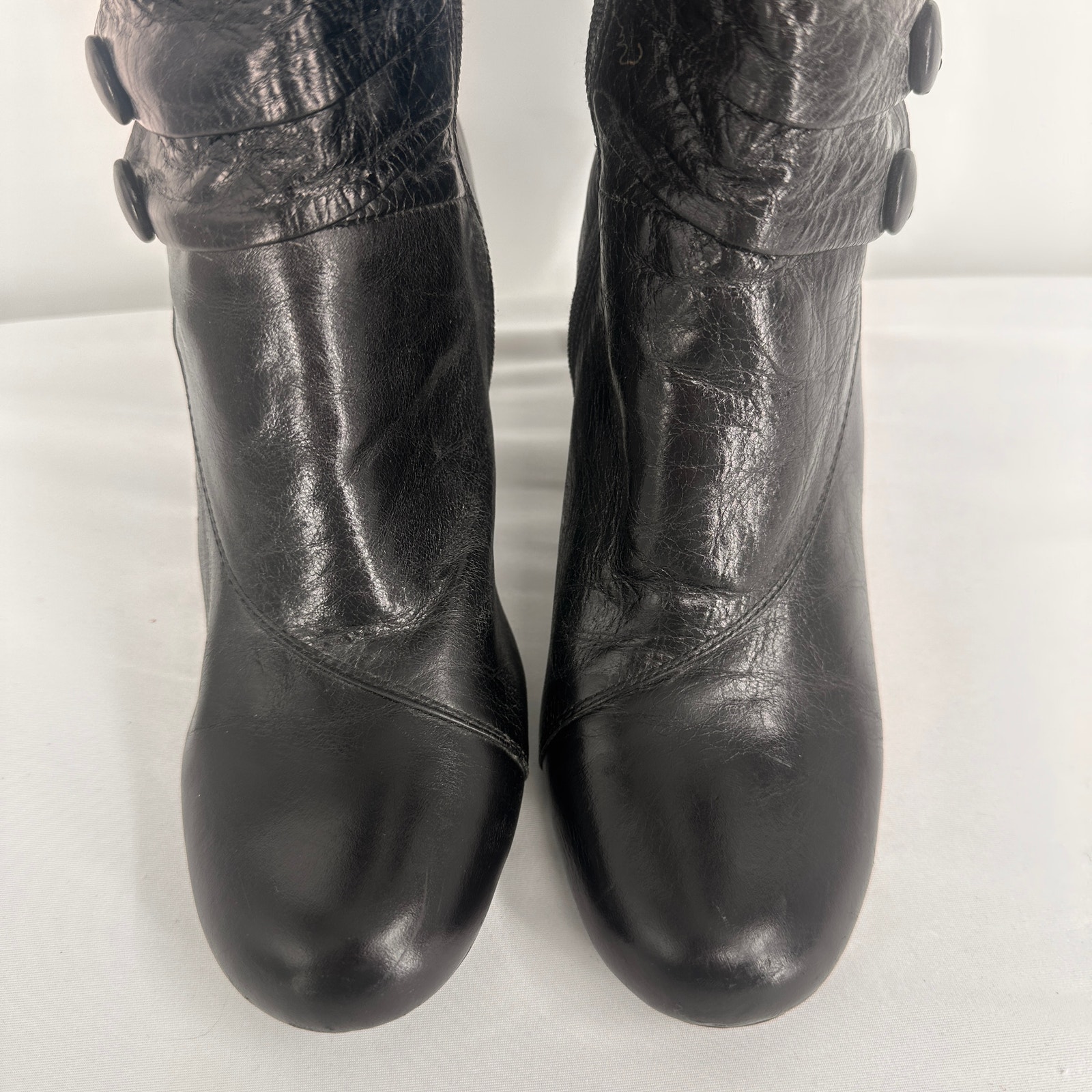 Mix Mooz Black Astor Leather Victorian Tall Pleated Button Boots Size 7 ...