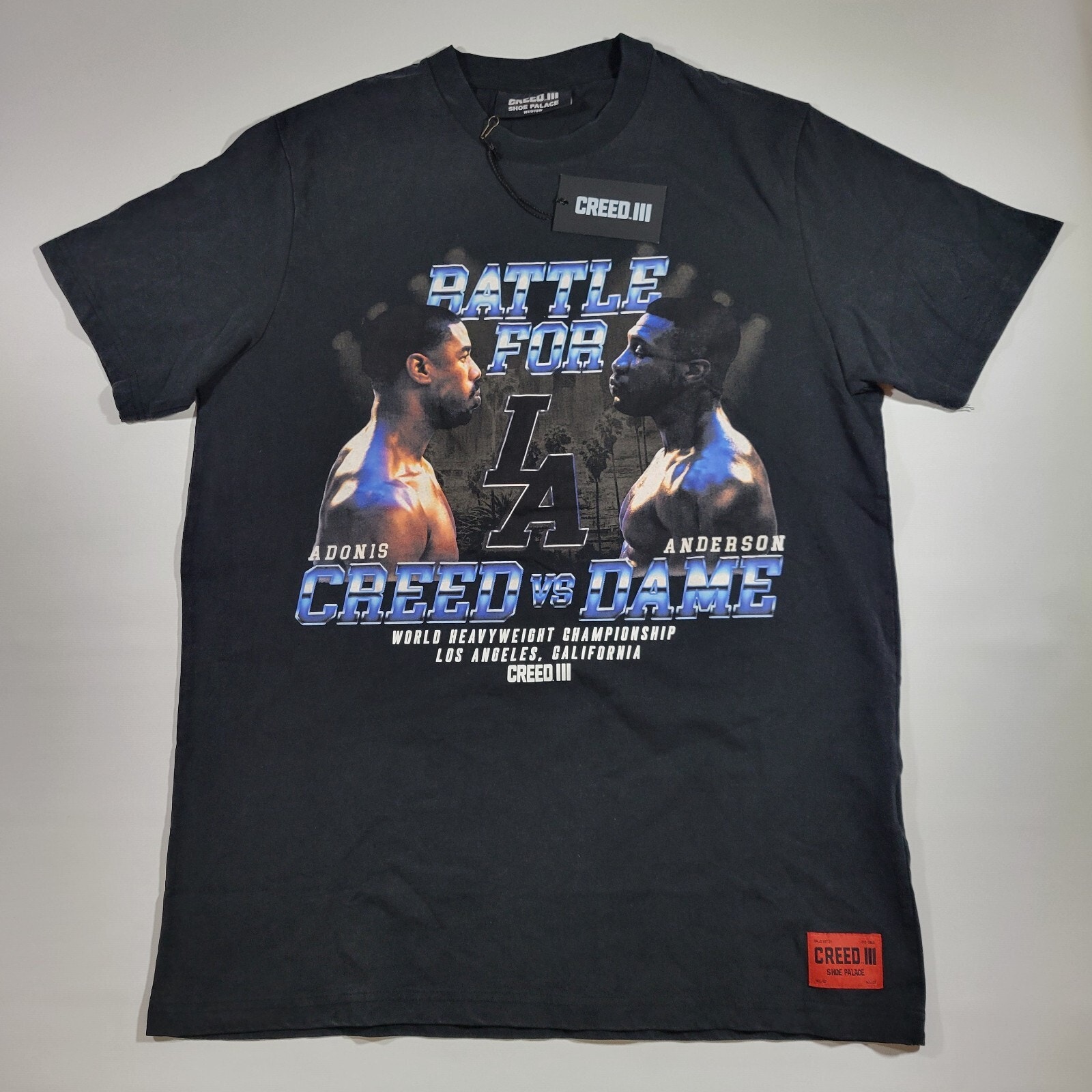 NEW CREED III vs DAME BATTLE FOR LA SHOE PALACE BLACK SHIRT Sz M BOXING MOVIE