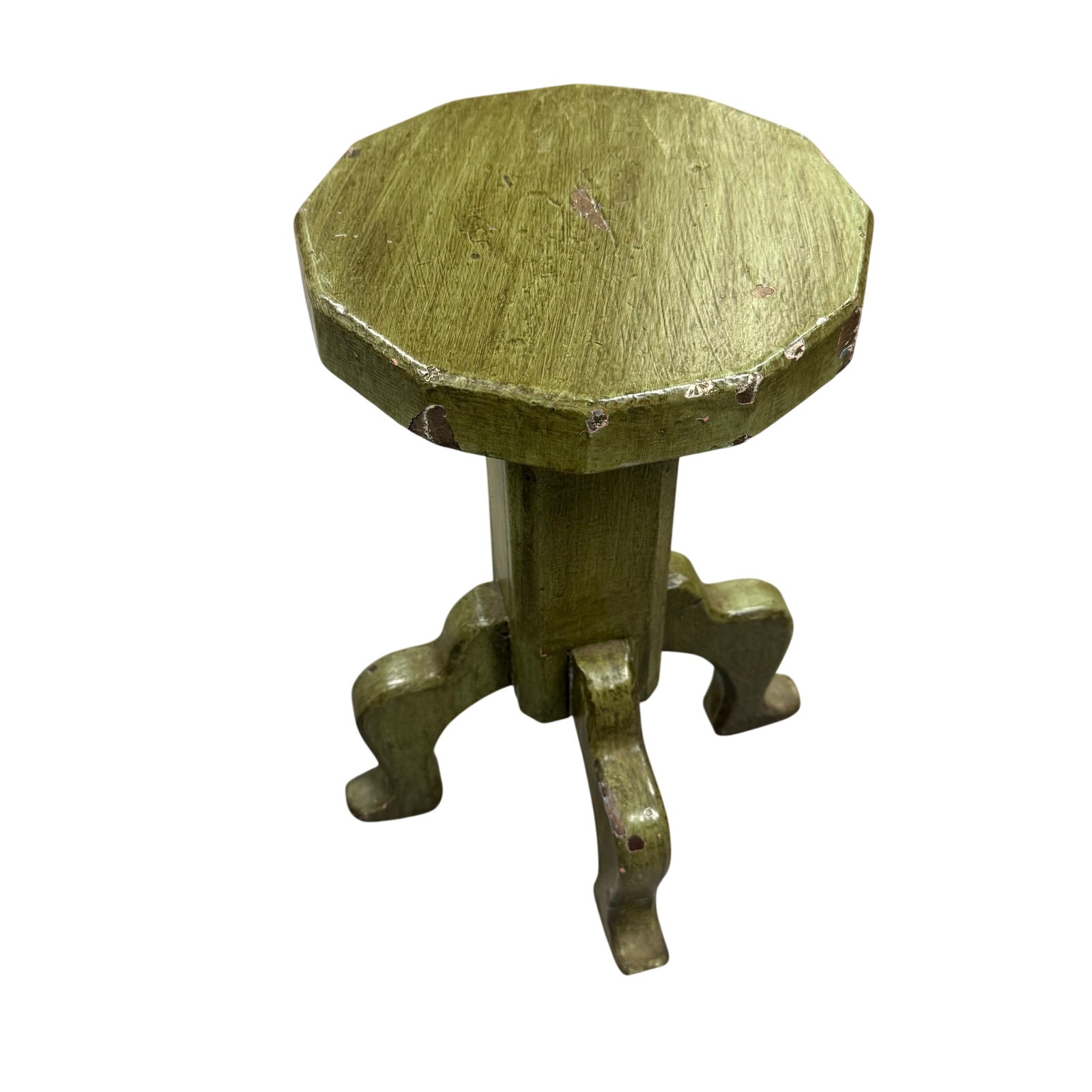Antique Vintage Wooden Piano Stool Seat Rare Footed Green Painted Solid Wood