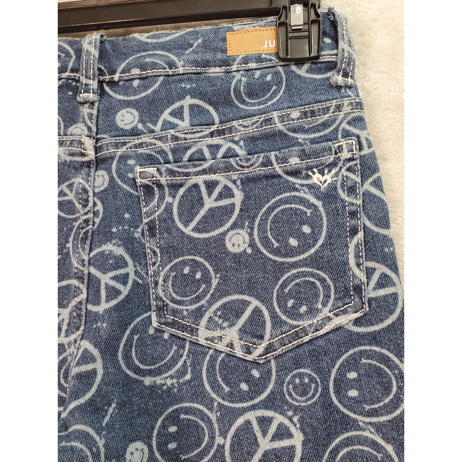 Justice Midi Shorts Girls Size 14 Blue Denim Smiley Cotton Pockets Soft Stretch - Picture 7 of 11