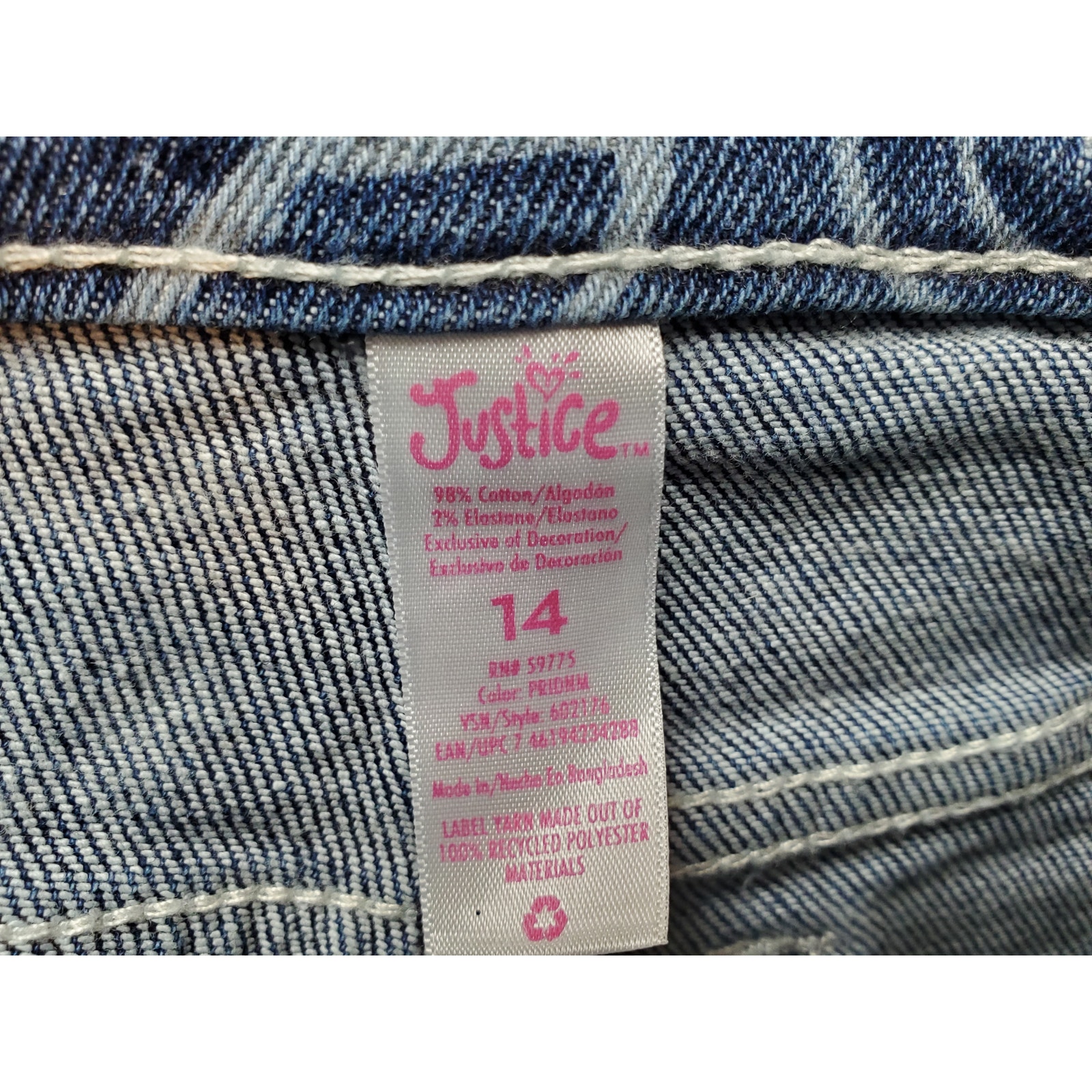 Justice Midi Shorts Girls Size 14 Blue Denim Smiley Cotton Pockets Soft Stretch - Picture 9 of 11