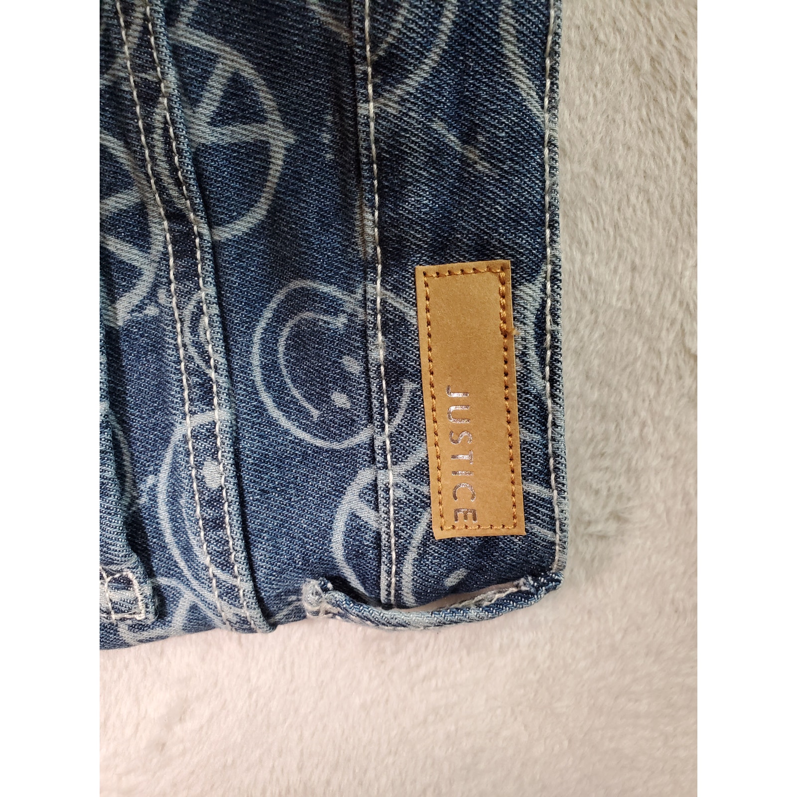 Justice Midi Shorts Girls Size 14 Blue Denim Smiley Cotton Pockets Soft Stretch - Picture 11 of 11