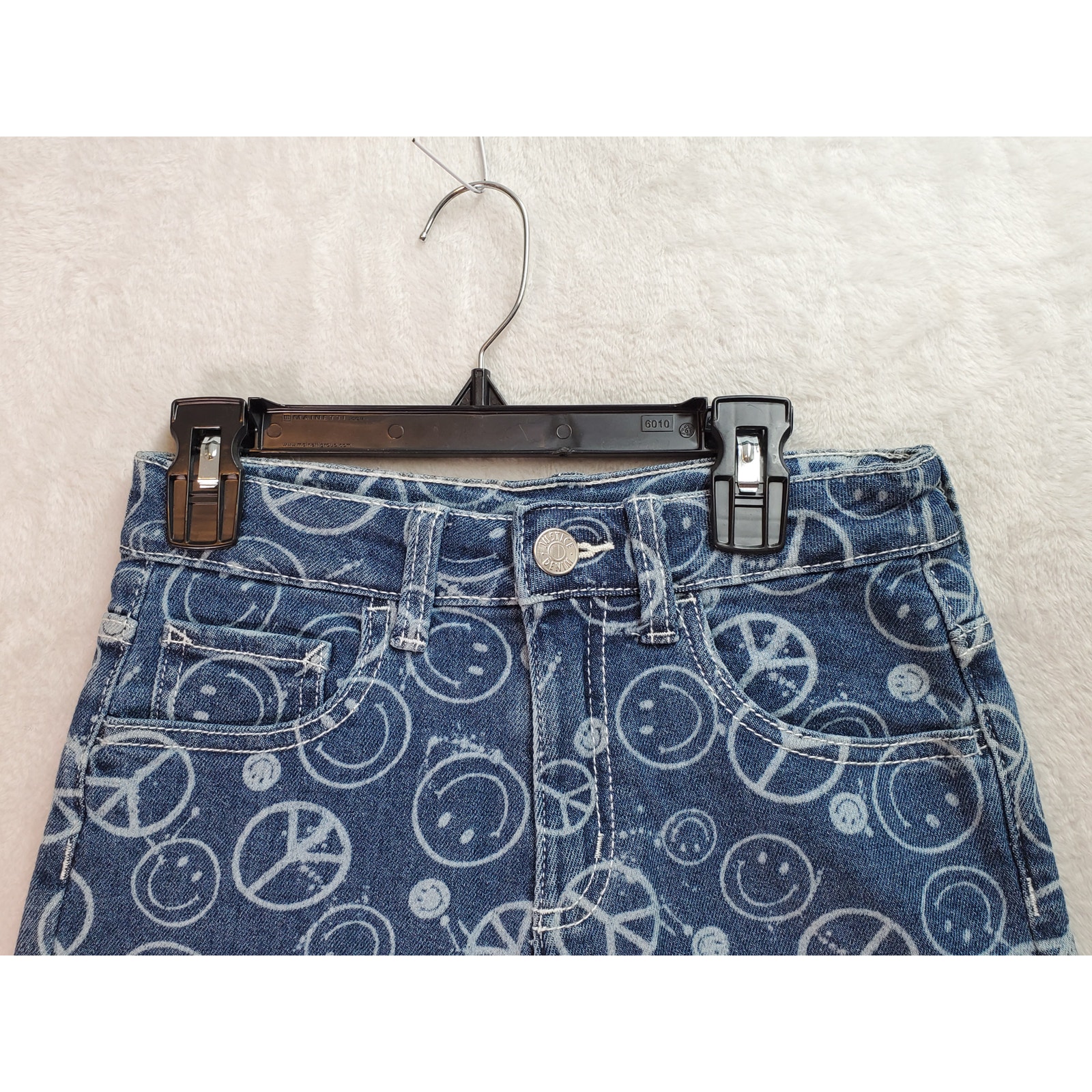 Justice Midi Shorts Girls Size 14 Blue Denim Smiley Cotton Pockets Soft Stretch - Picture 4 of 11