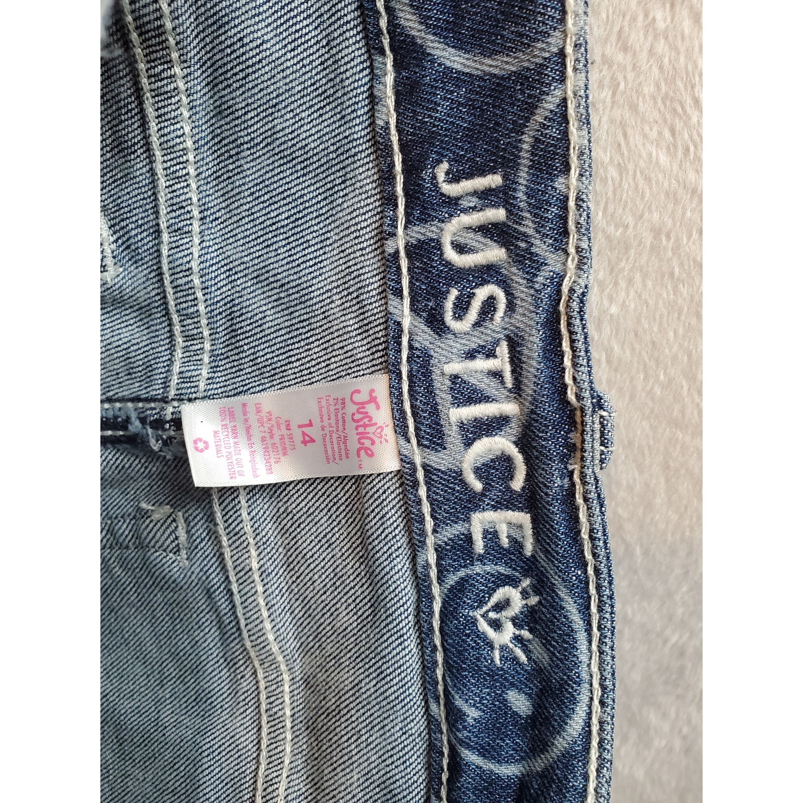 Justice Midi Shorts Girls Size 14 Blue Denim Smiley Cotton Pockets Soft Stretch - Picture 8 of 11
