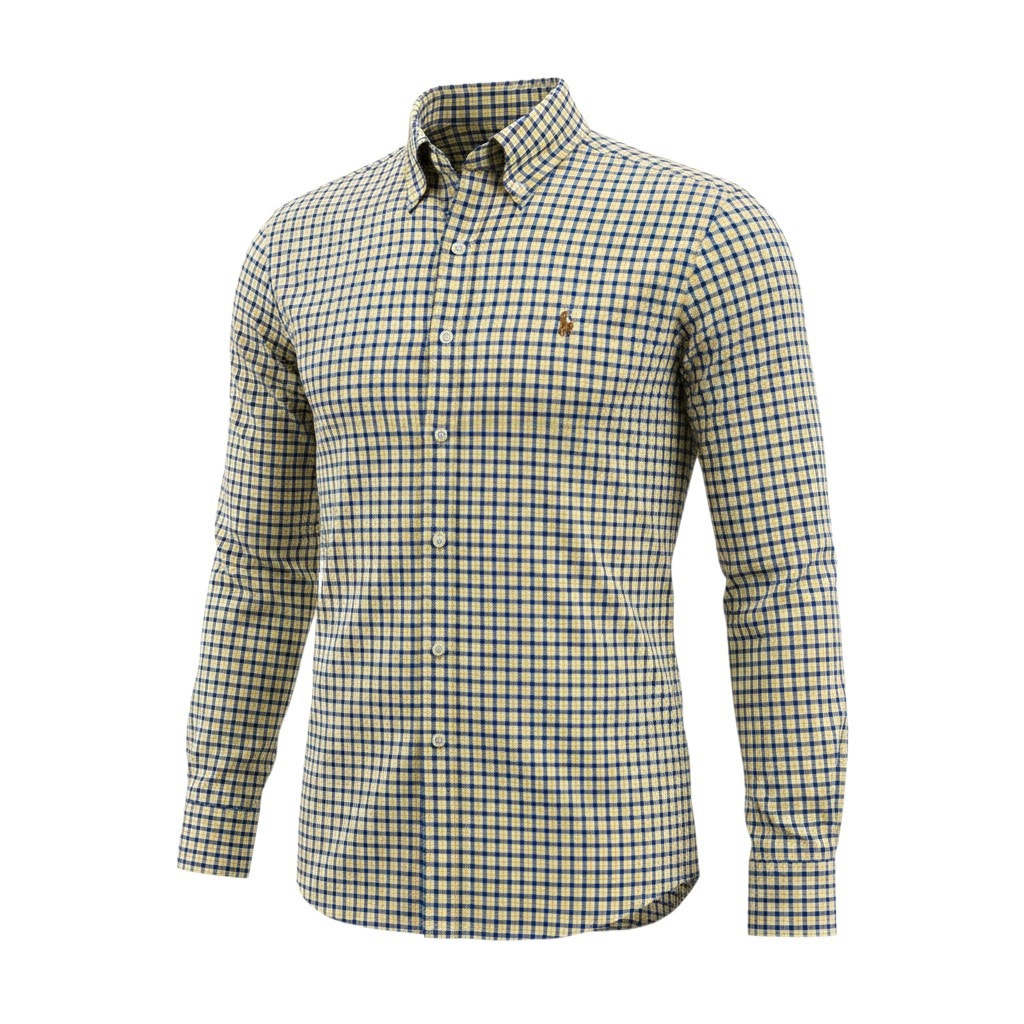 Polo Ralph Lauren Custom Fit Button Down Check Shirt Yellow Blue Men M