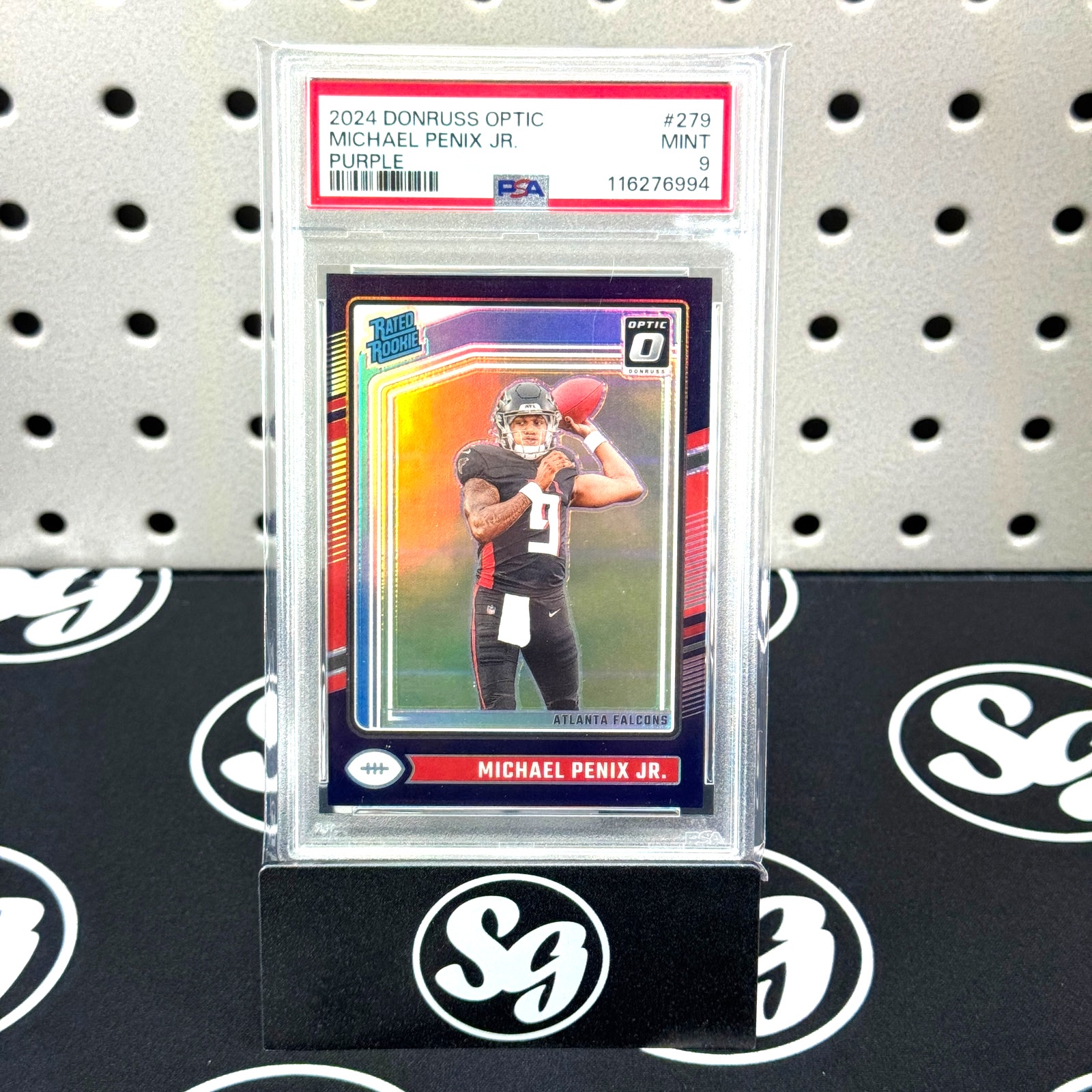 MICHAEL PENIX JR. 2024 Donruss Optic #279 Rated Rookie RC PURPLE SP /60 PSA 9