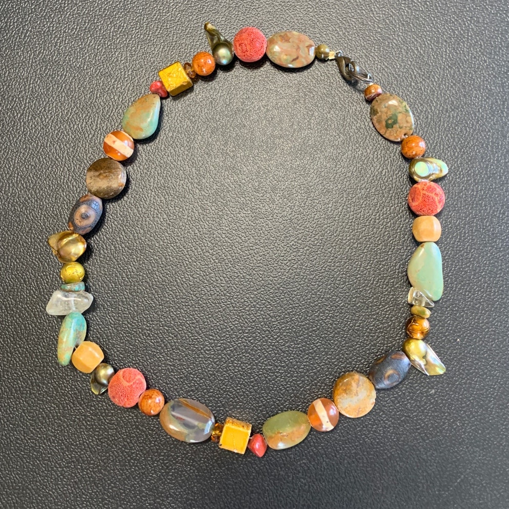 Artisan Chunky Multi Gemstone Beaded Statement Necklace Mixed Stone OOAK Boho