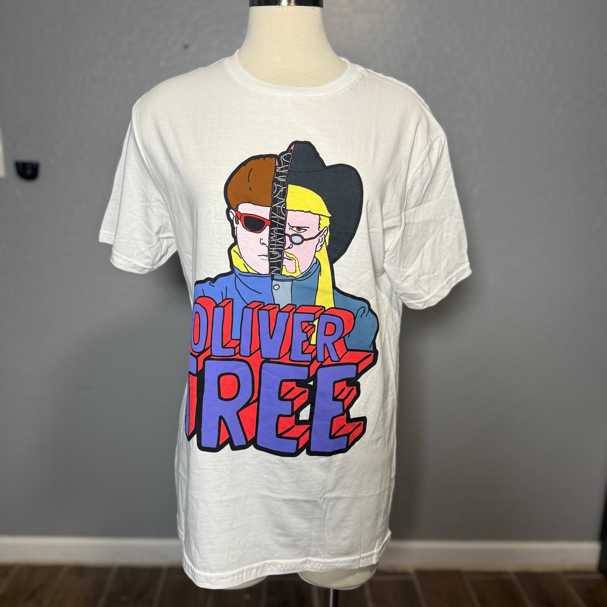 Oliver Tree Graphic T-Shirt White Size M Split Face Cowboy Tears Merch