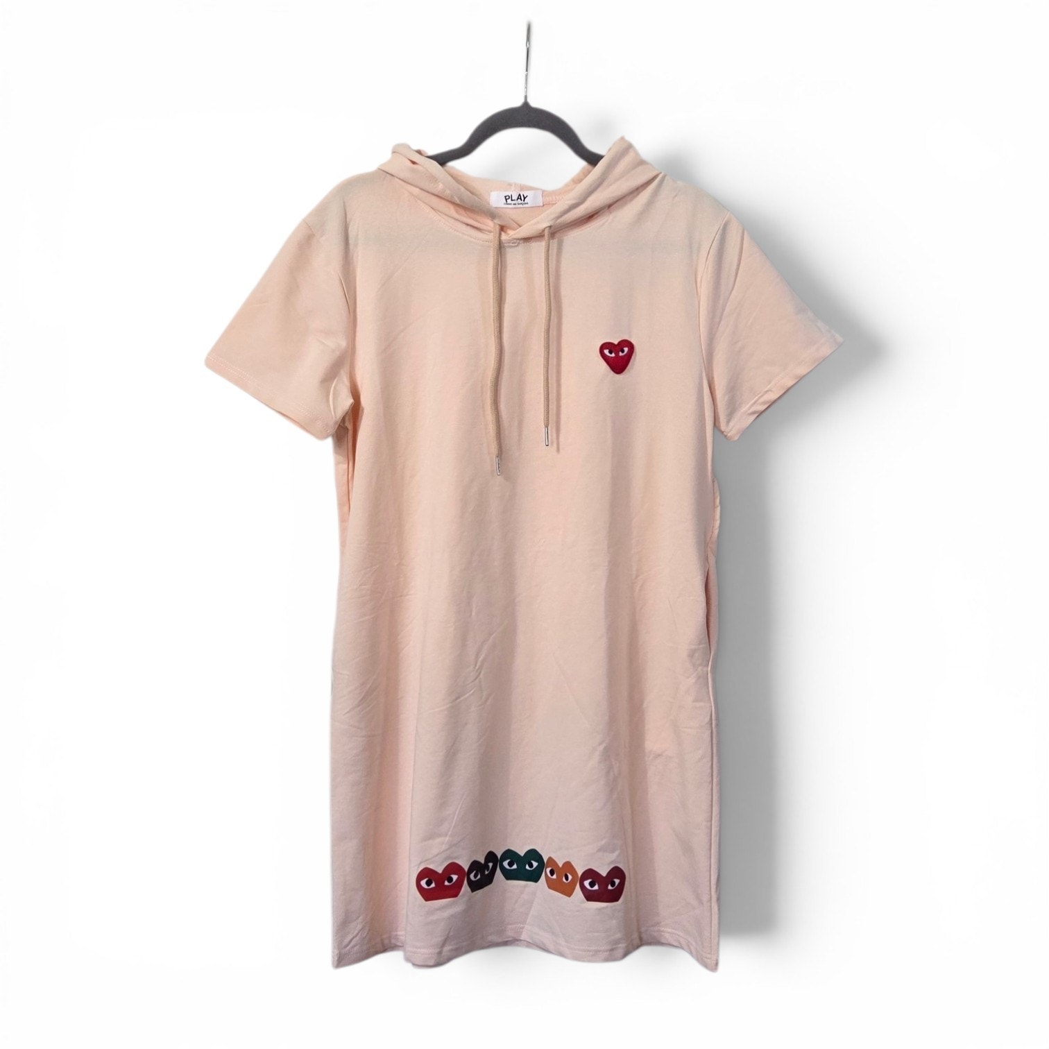 Play Comme des Garçons Peach Heart Patch Short Sleeve Mini T-Shirt Dress, Medium