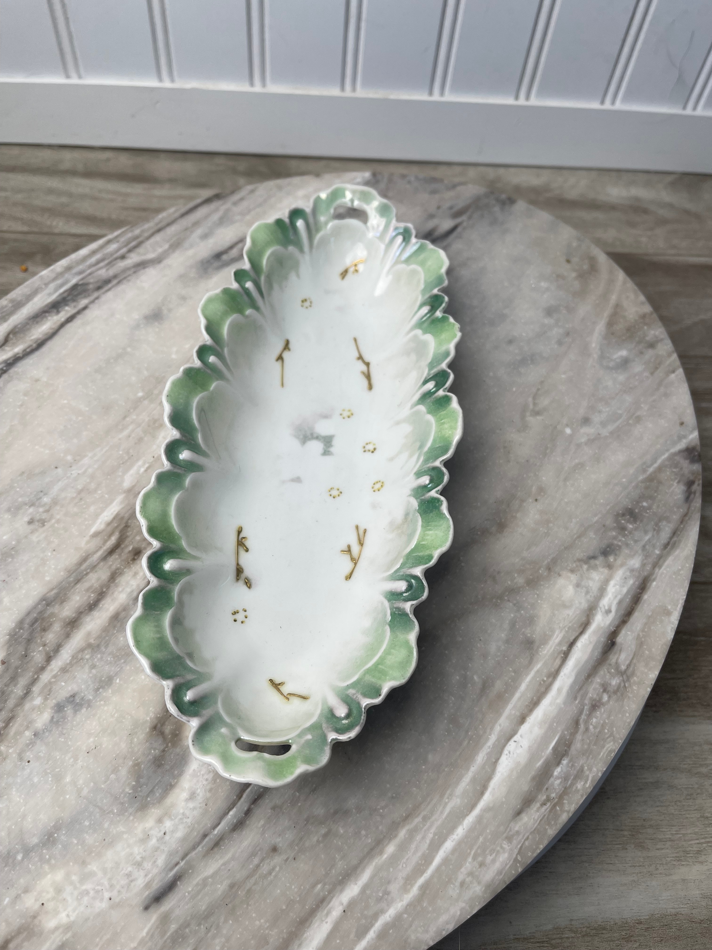 Relish Tray Celery Dish RS Prussia Germany Red Mark Pink Roses 9″ Antique