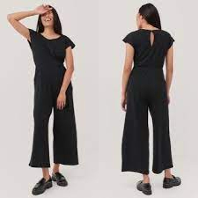 Pact Fit & Flare Refined Tie Waist Organic Cotton Black Jumpsuit NWT ...