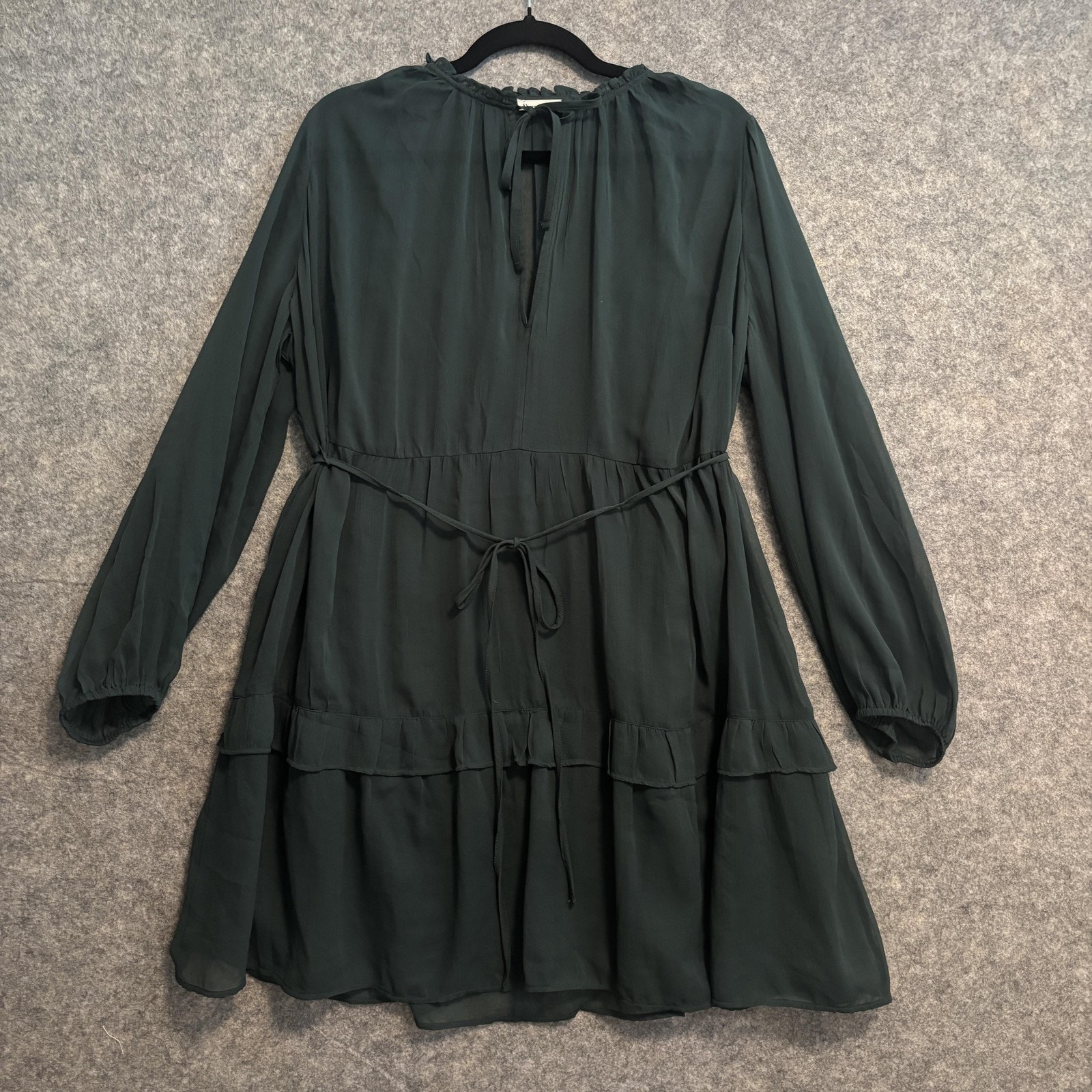 Abercrombie & Fitch Dress Womens XL Dark Green Long Sleeve Tiered Boho Holiday
