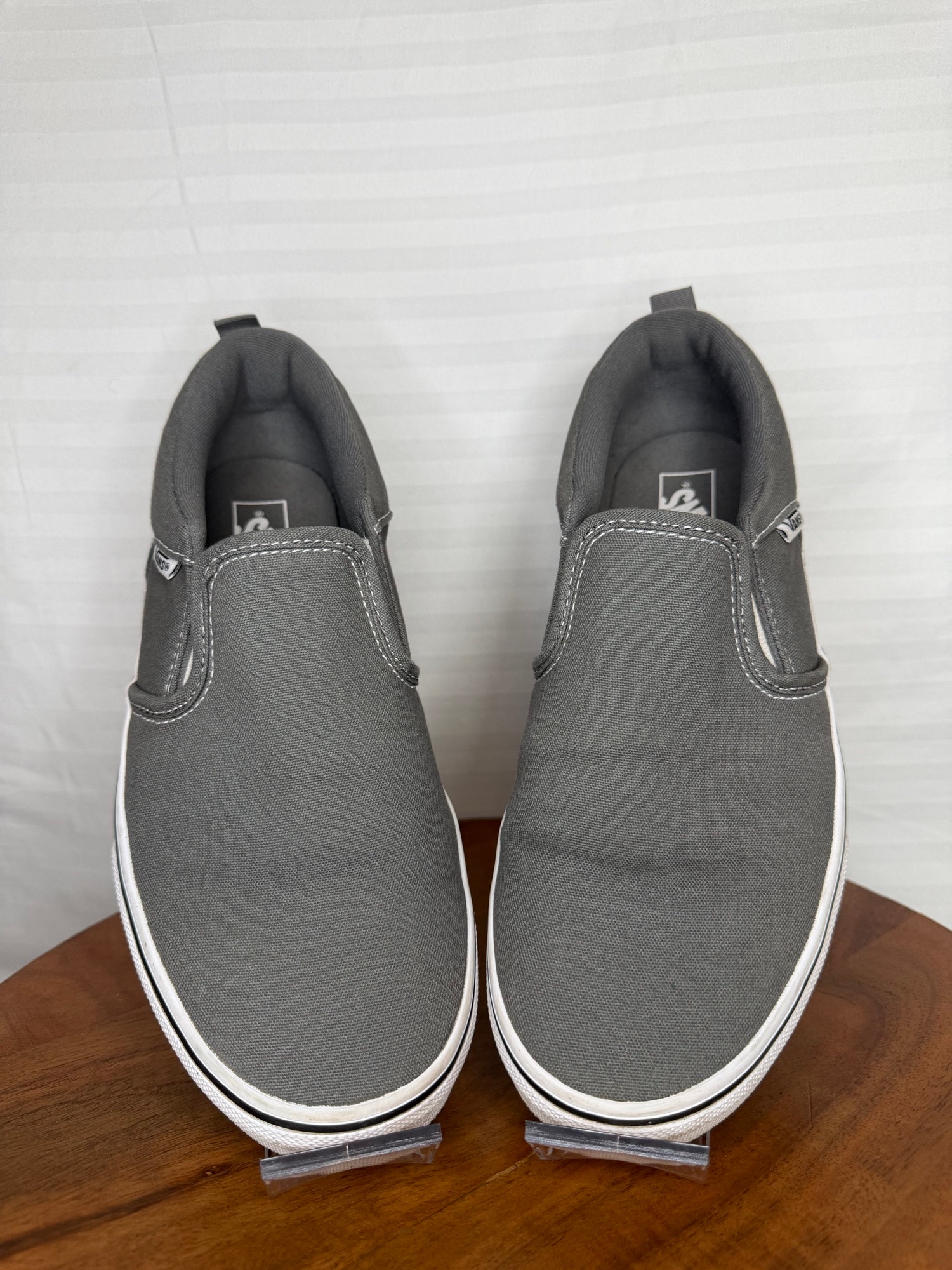 Vans Asher Slip-On Gray Canvas Sneakers Youth 7 Women’s 8.5 Casual Shoes