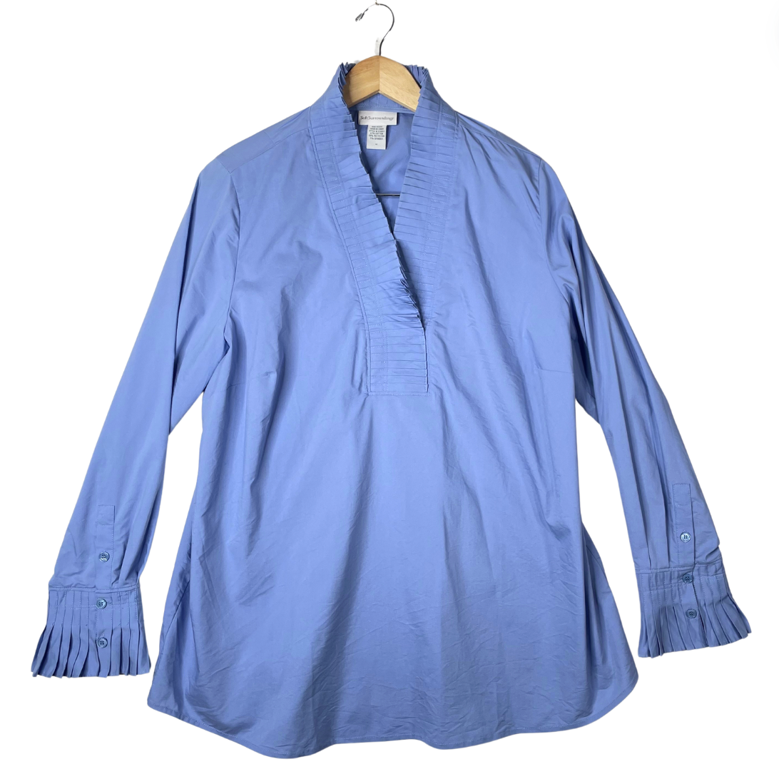 Soft Surroudings Women's Sz 1x Light Blue Pleated Trim Pullover Tunic ...