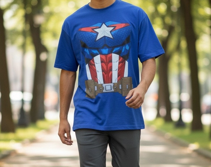 Captain America Marvel T-Shirt Men&rsquo;s Size Large Blue & Red by Hanes