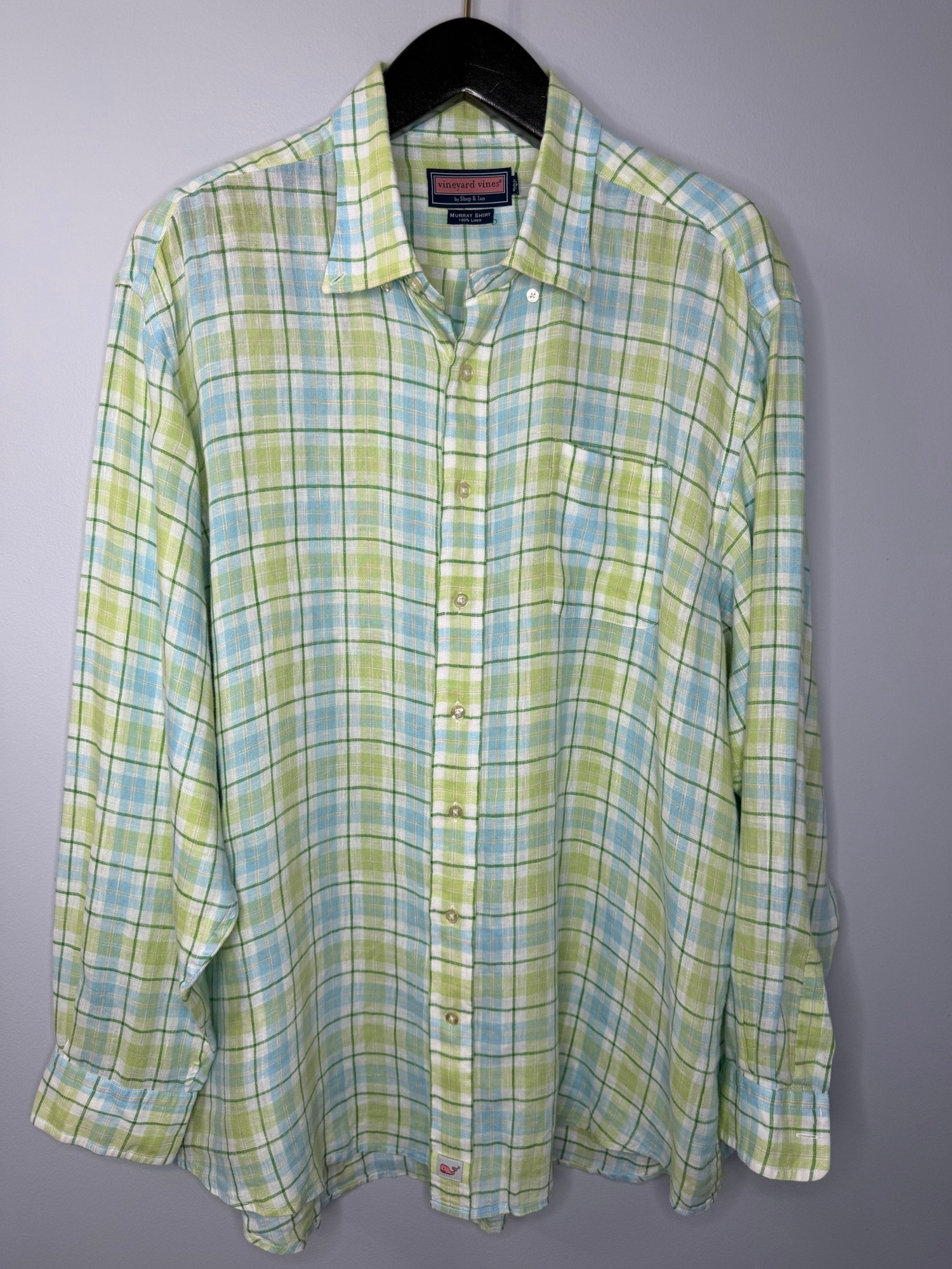 Vineyard Vines Murray Linen Green Plaid Classic Fit Men’s XXL Beach Vacation
