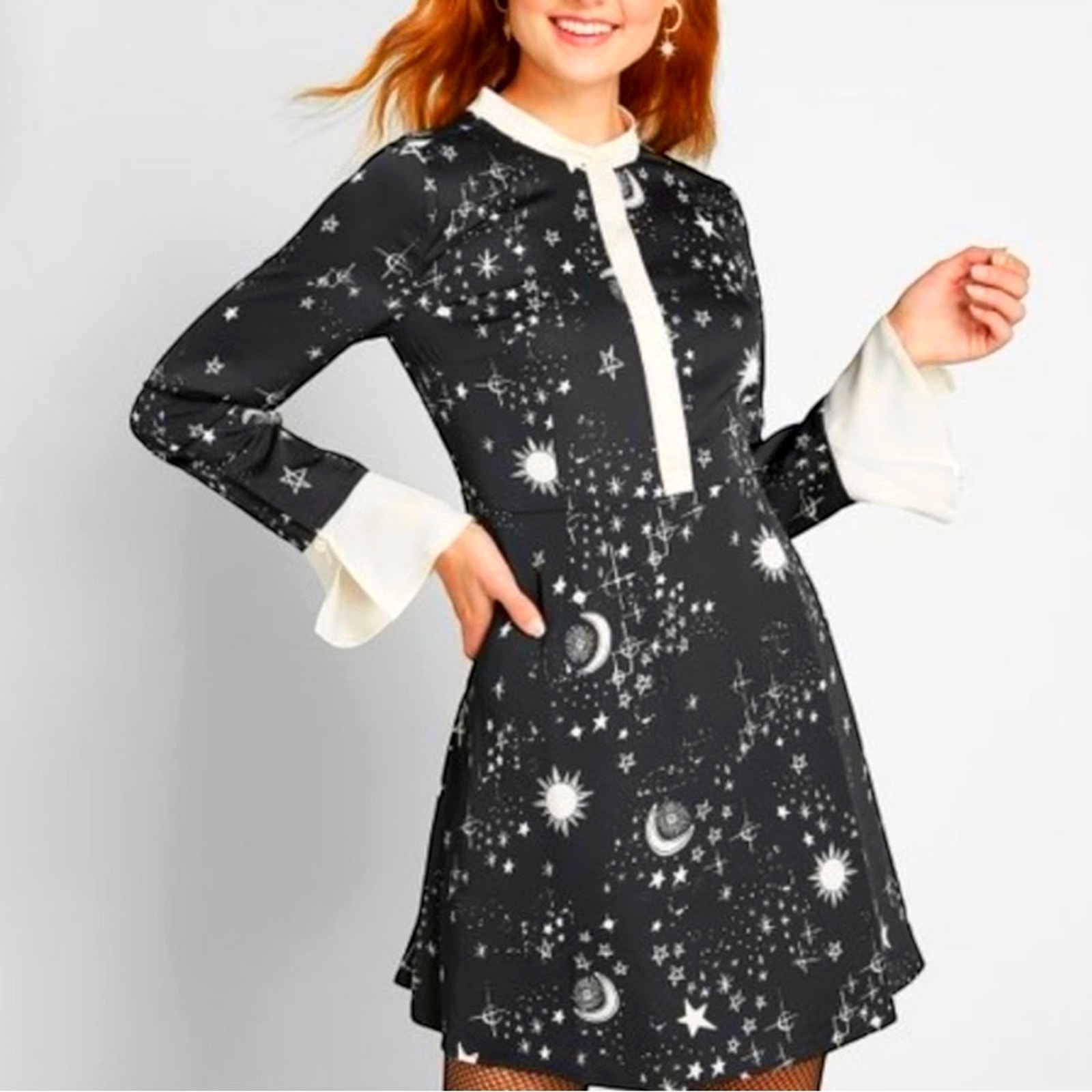 ModCloth Dress XS Fall Long Sleeve Mini Retro 2 Celestial Romance Whimsigoth