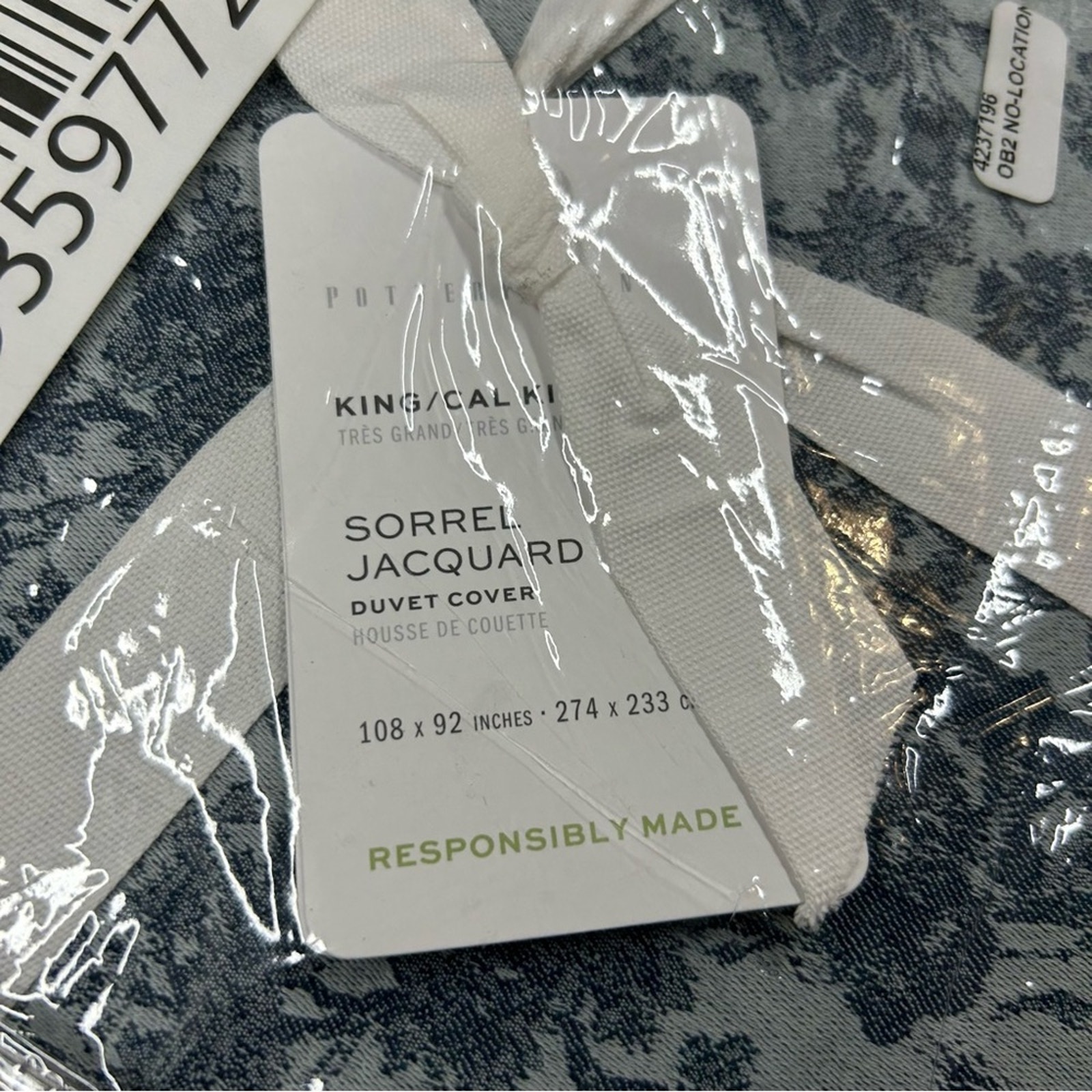 Pottery Barn Sorrel Toile Duvet Cover King + 2 Euro Shams Floral Steel Blue NEW - Picture 3 of 6