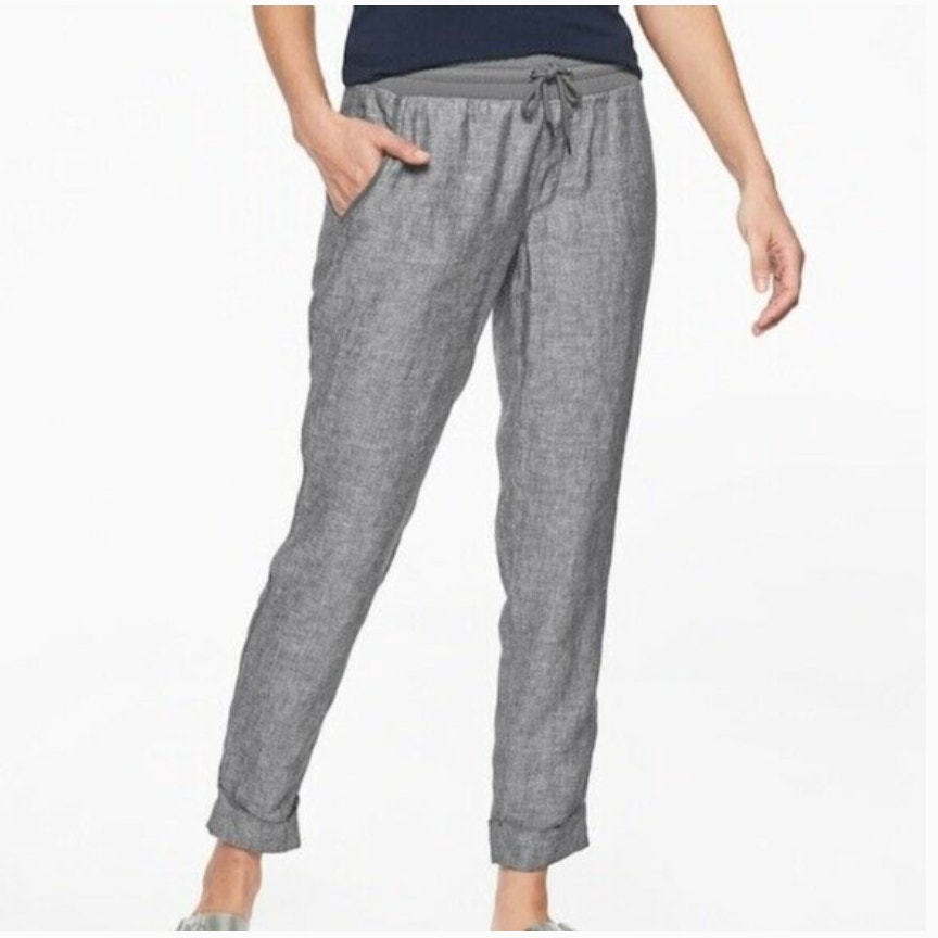 Athleta Drawstring Bali Ankle Pants Linen Grey Cinch Waist Size 0 - Bild 2 von 10